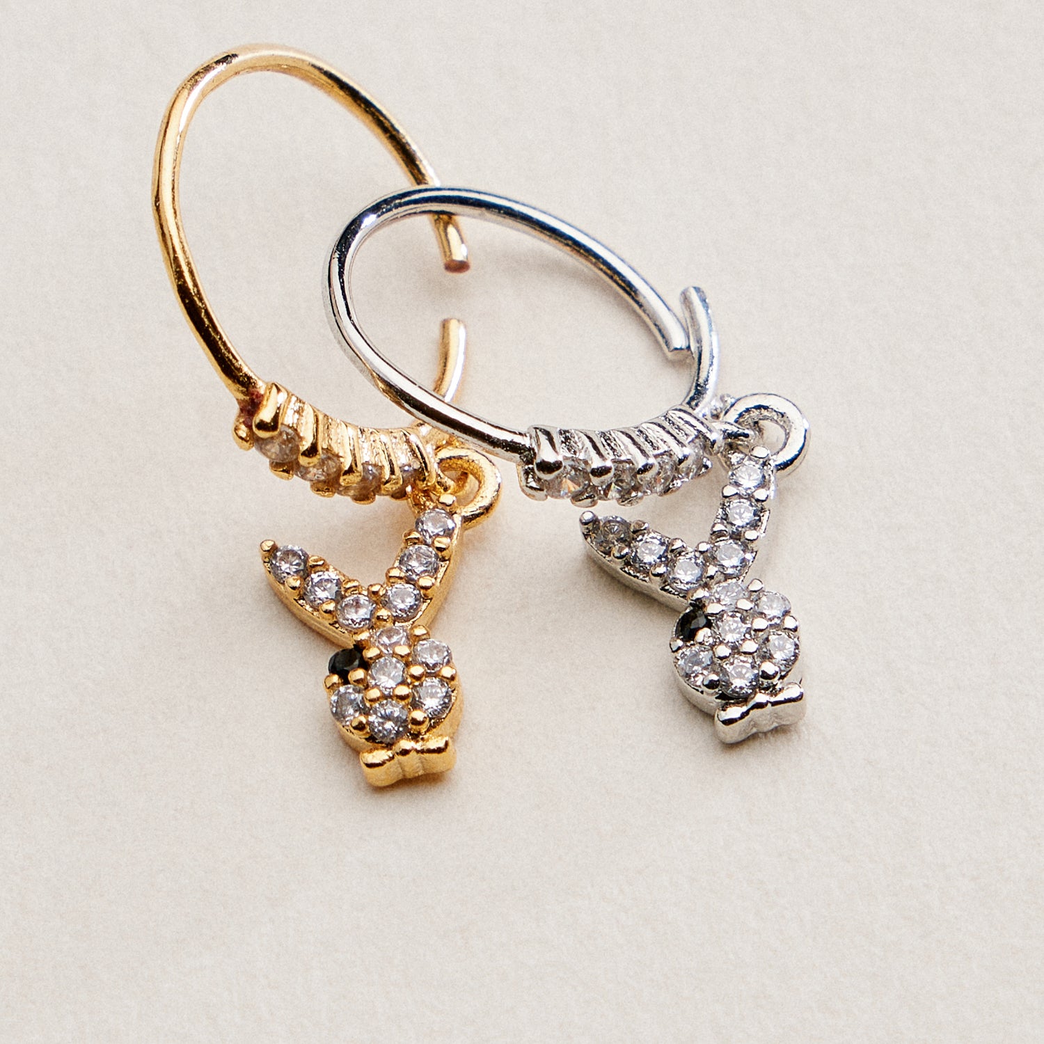 Gold Dipped CZ Bunny Nose Hoop | Dangle Rabbit Nose Ring