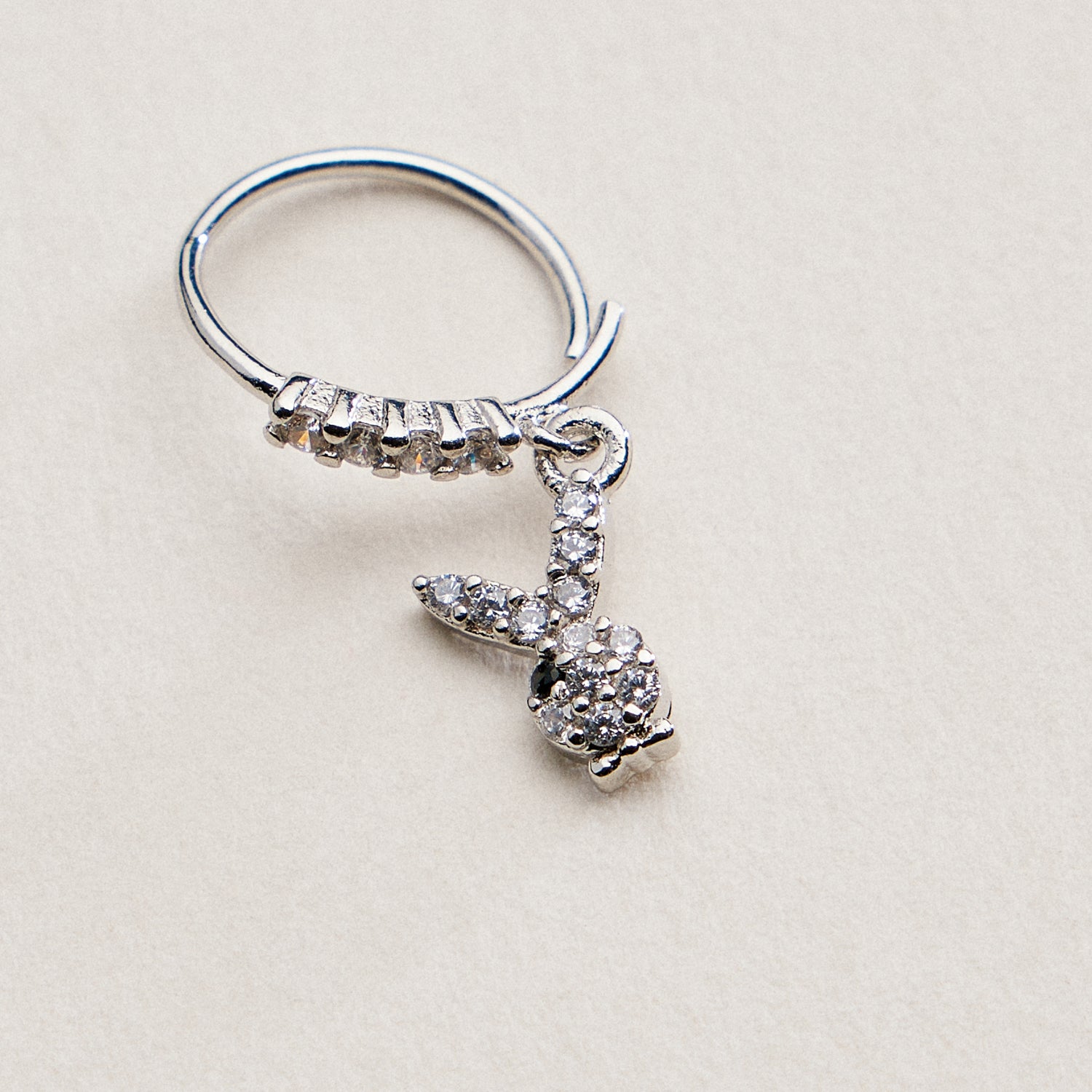 Gold Dipped CZ Bunny Nose Hoop | Dangle Rabbit Nose Ring