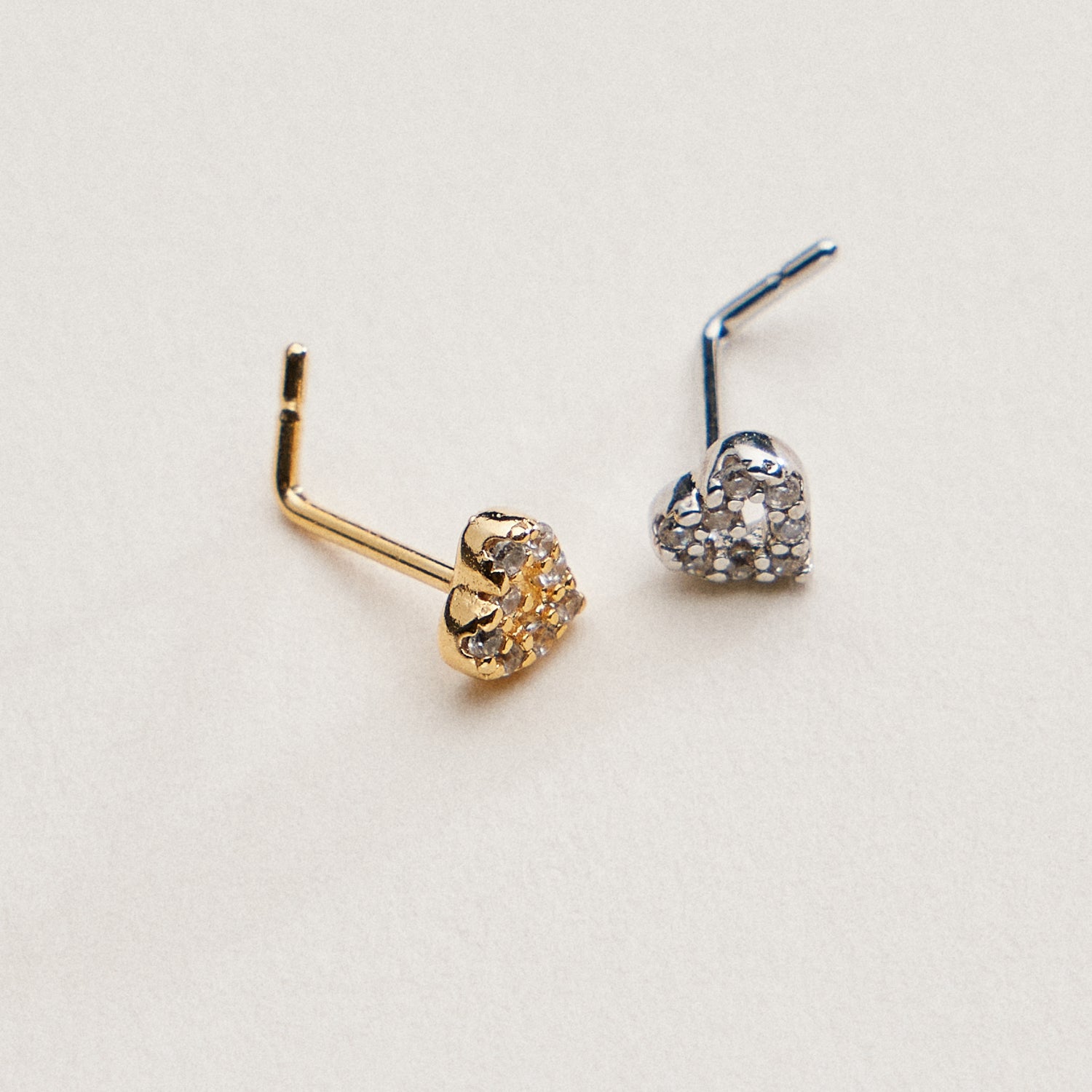 Gold Dipped CZ Heart Nose Stud | Crystal Heart Nose Ring