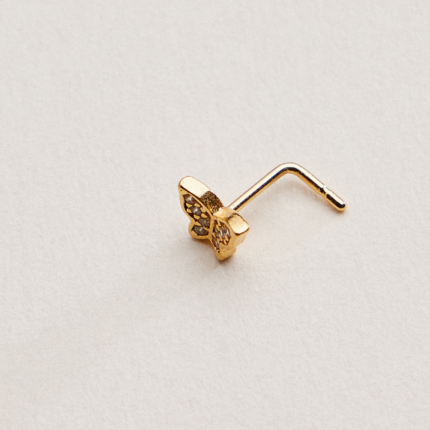 Gold Dipped CZ Butterfly Nose Stud | Open Wing Crystal Nose Ring