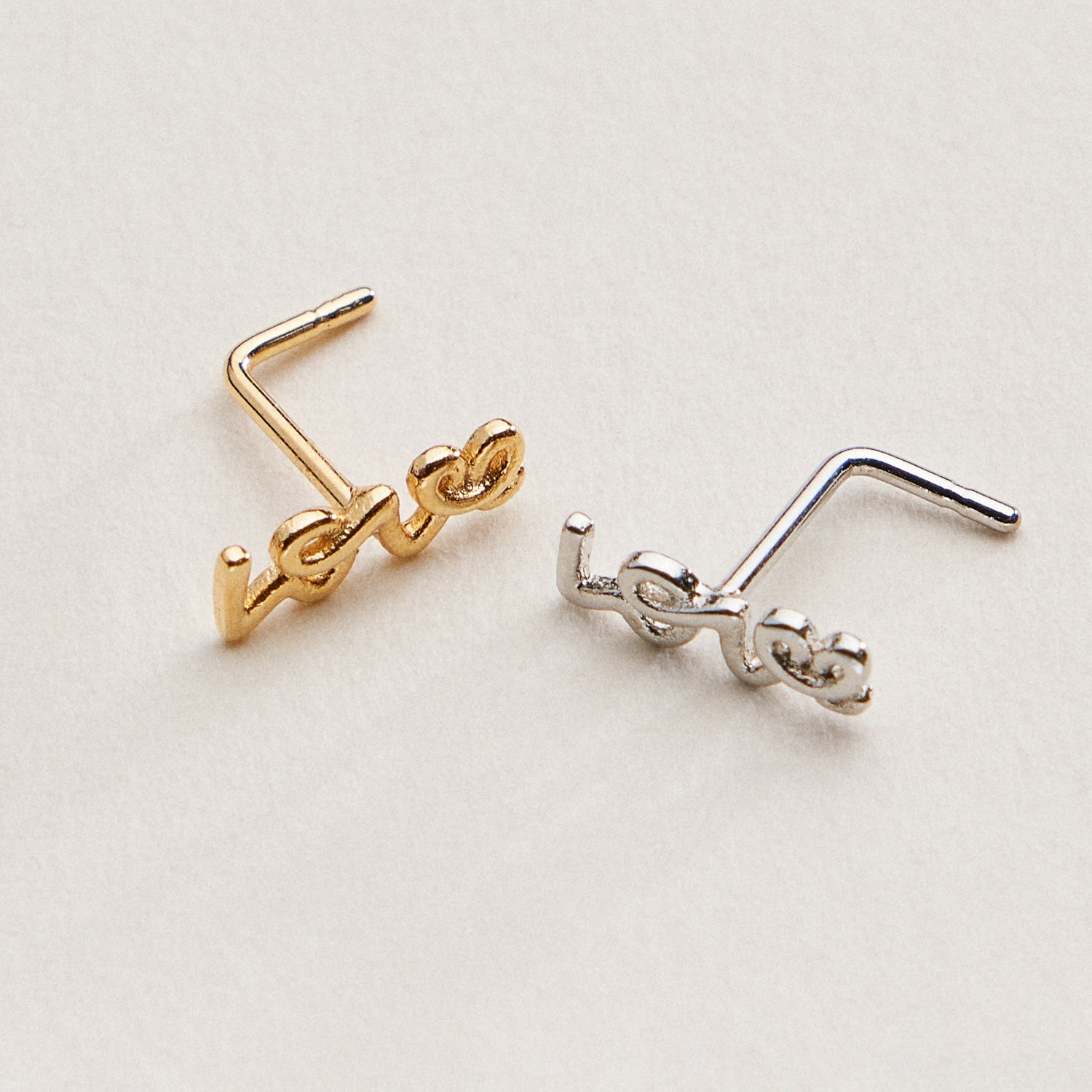 Gold Dipped Love Script Nose Stud | Minimalist Nose Ring
