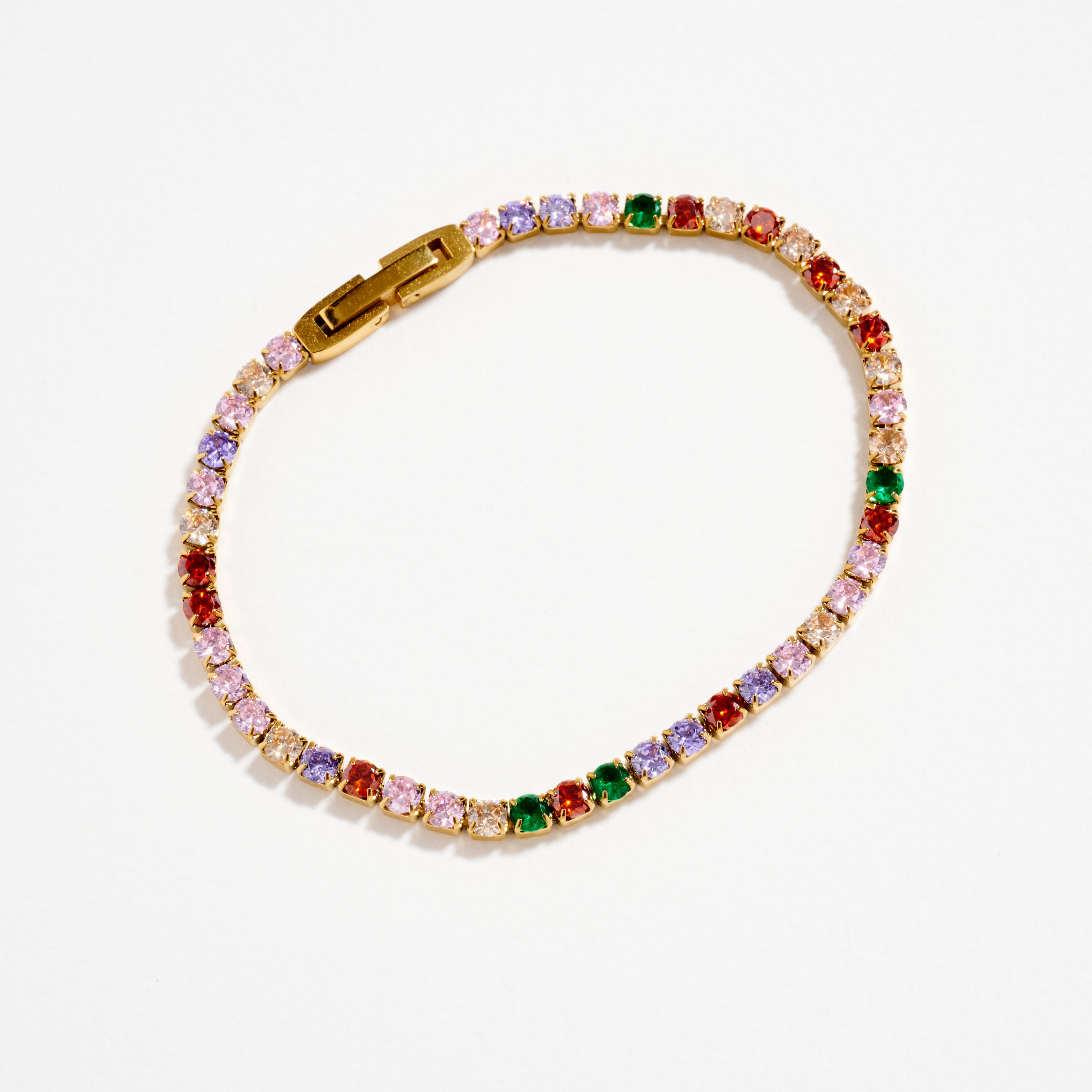 Gold-Tone Multicolor CZ Tennis Bracelet – Dainty Rainbow Crystal Bracelet