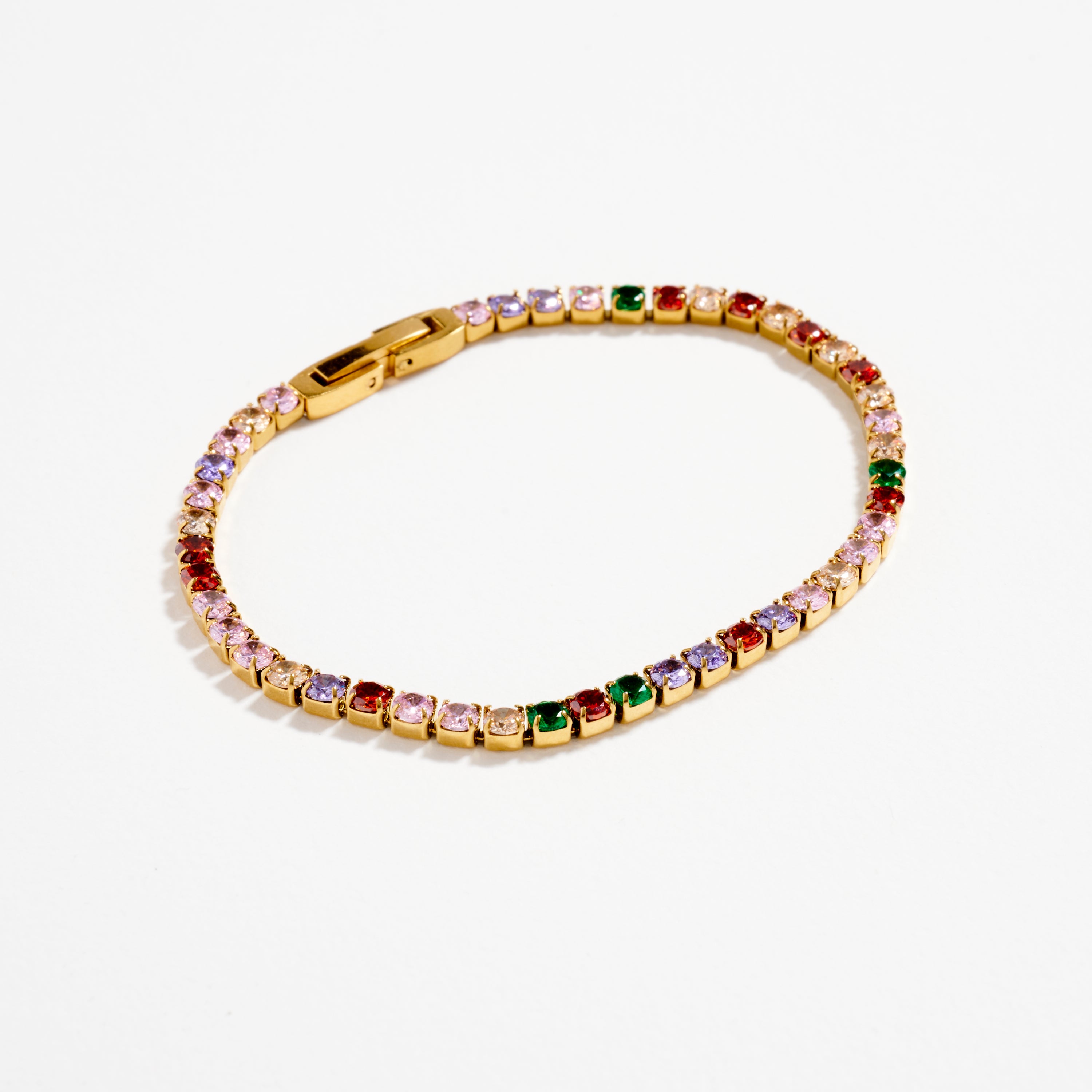 Gold-Tone Multicolor CZ Tennis Bracelet – Dainty Rainbow Crystal Bracelet