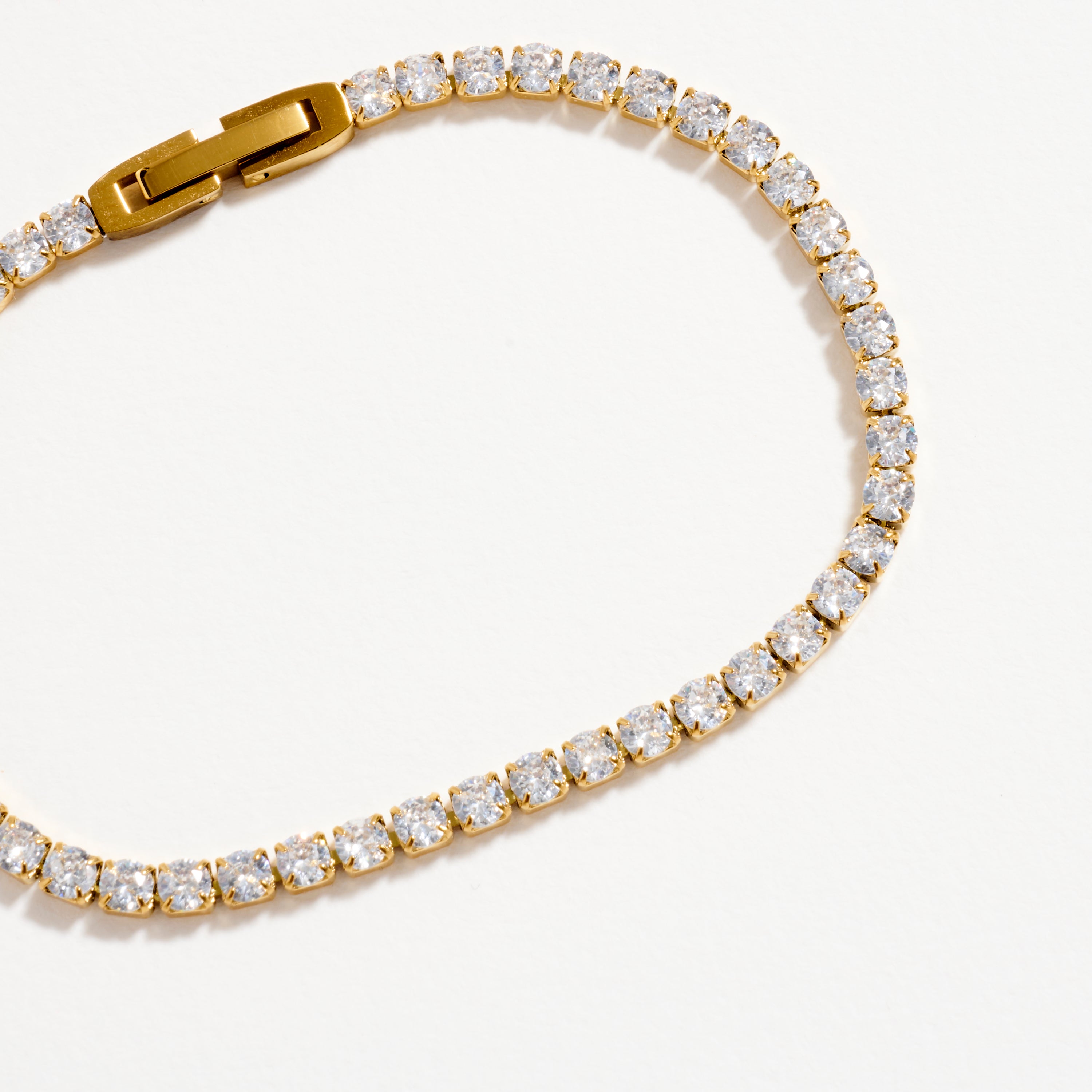 Gold-Tone CZ Tennis Bracelet with Clear Stones – Classic Dainty Crystal Bracelet