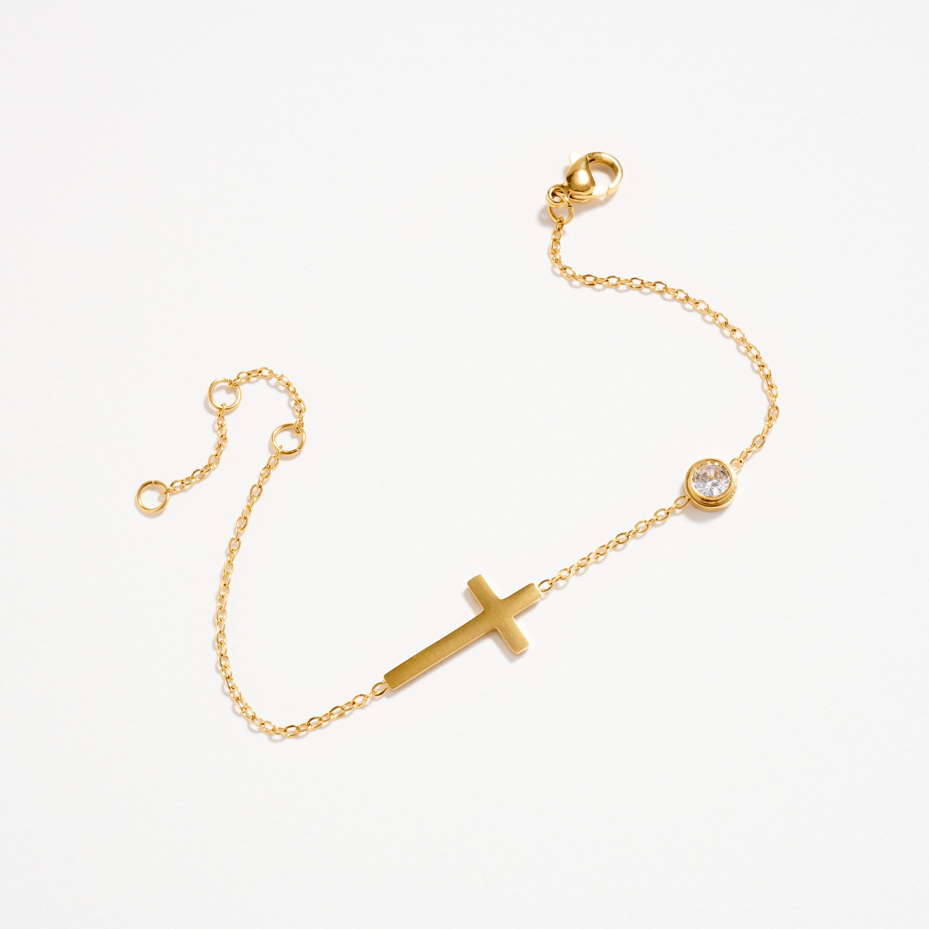 Gold-Tone Cross Bracelet with CZ Accent – Dainty Adjustable Faith Bracelet