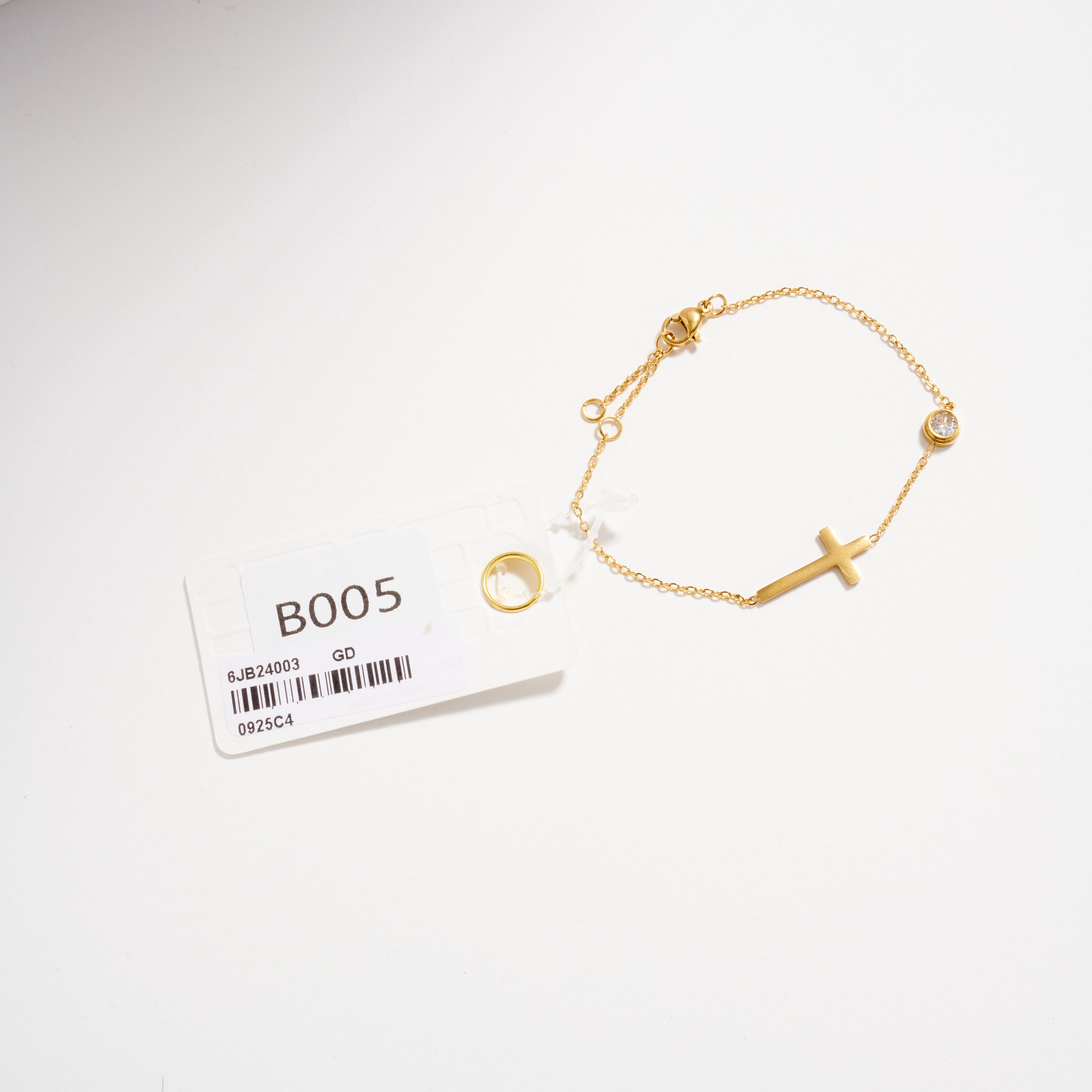 Gold-Tone Cross Bracelet with CZ Accent – Dainty Adjustable Faith Bracelet