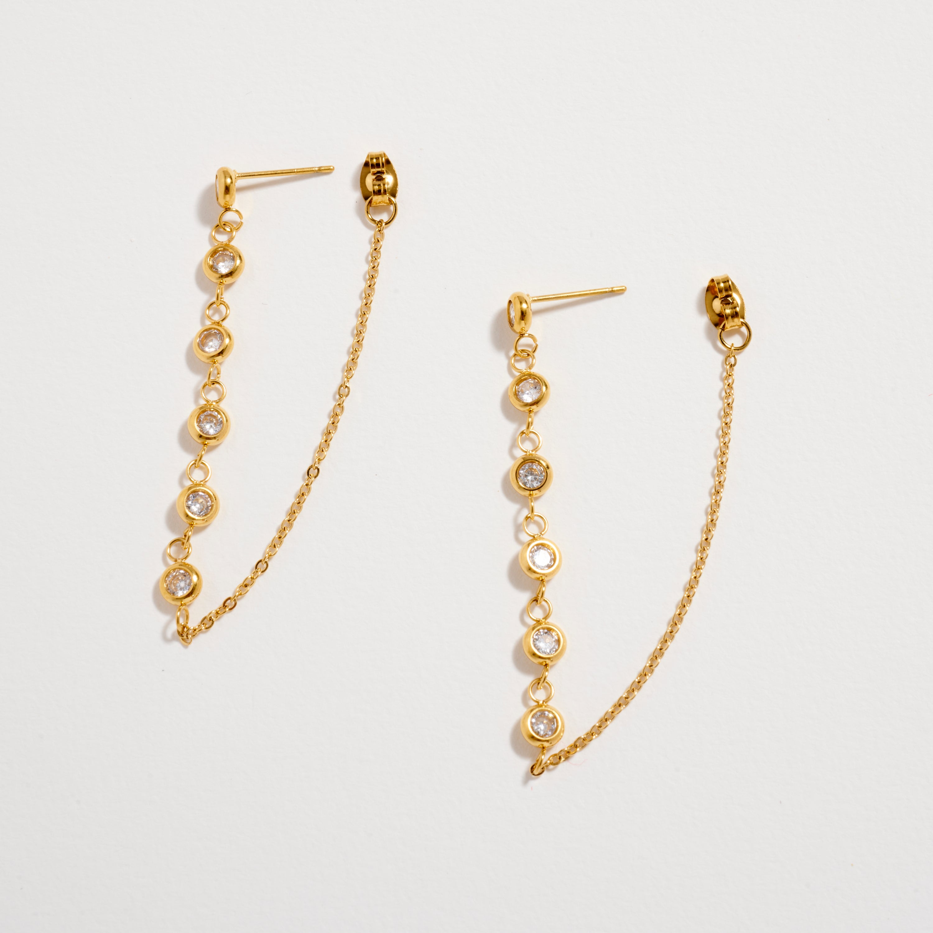 Stainless Steel CZ Chain Drop Earrings – Hypoallergenic & Tarnish Free