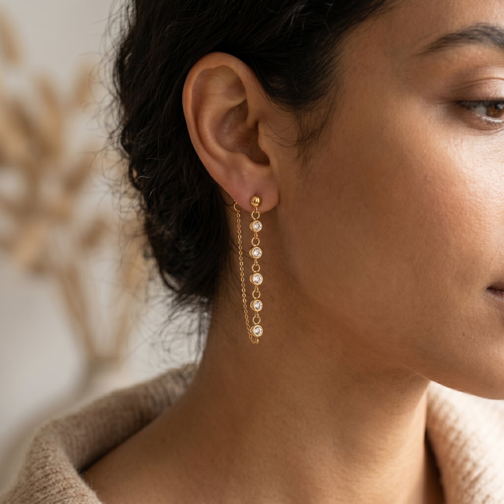 Stainless Steel Crystal Chain Drop Earrings – Dainty