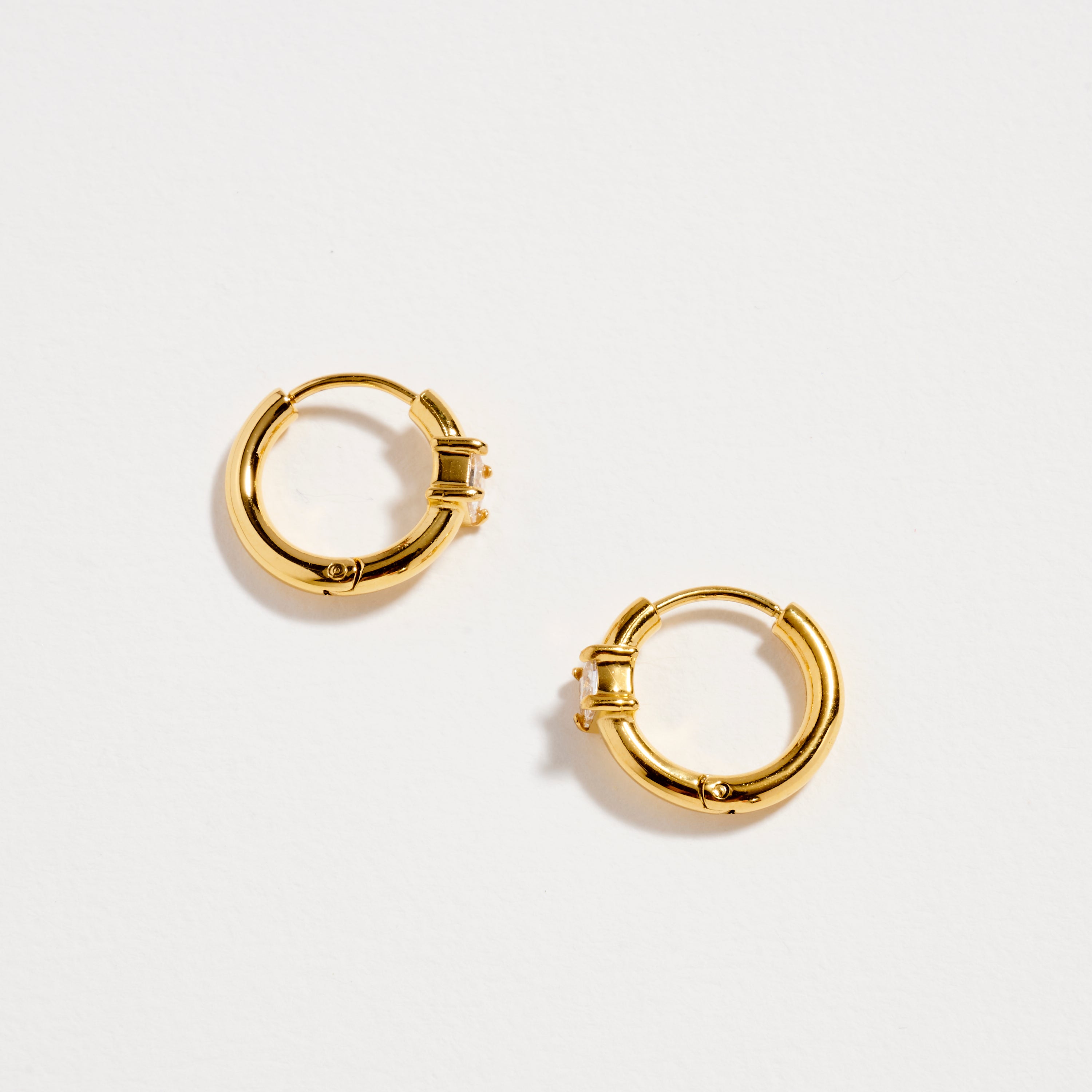 Stainless Steel CZ Stone Hoop Earrings – Hypoallergenic & Tarnish Free (3 Shapes)