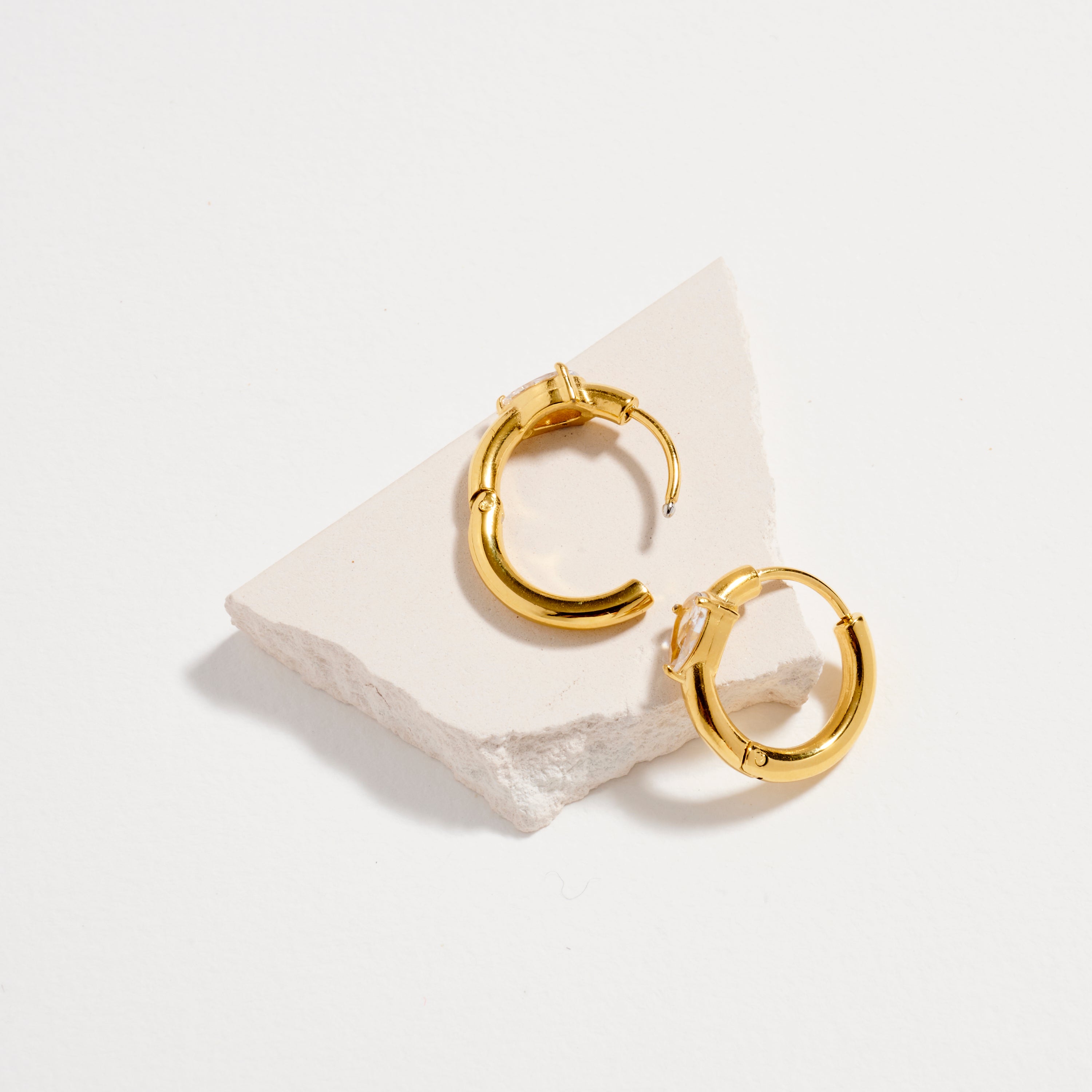 Stainless Steel CZ Stone Hoop Earrings – Hypoallergenic & Tarnish Free (3 Shapes)