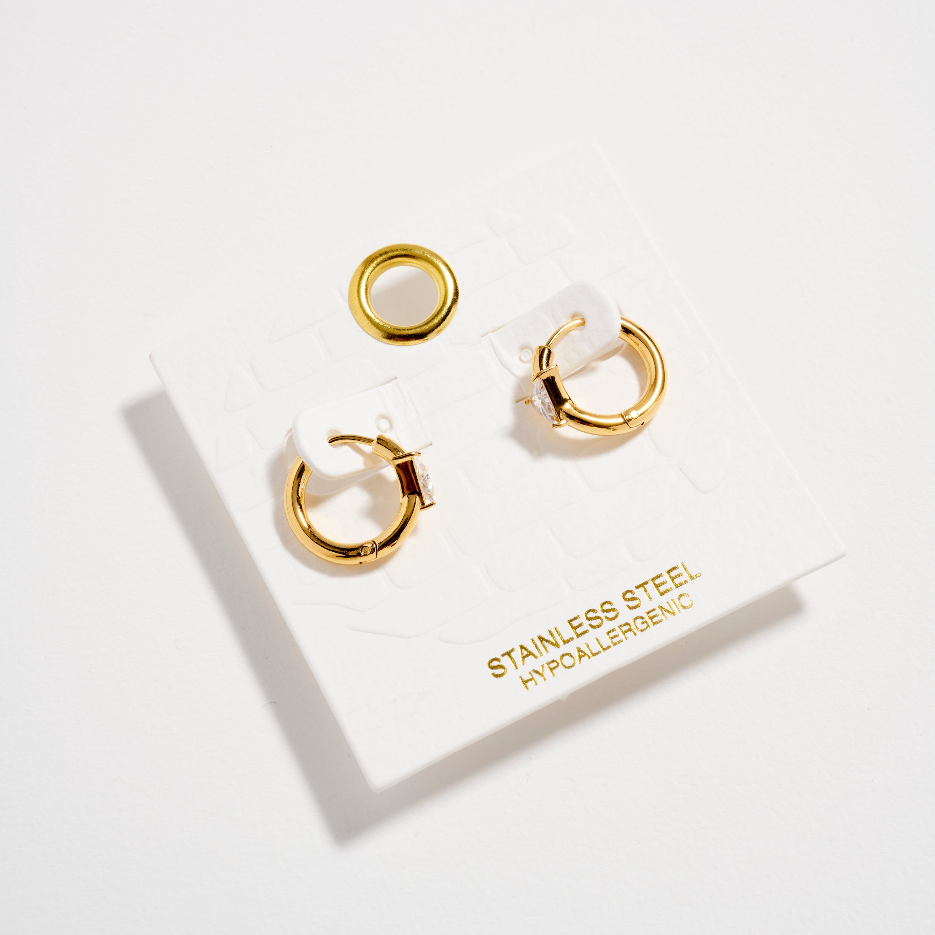 Stainless Steel CZ Stone Hoop Earrings – Hypoallergenic & Tarnish Free (3 Shapes)