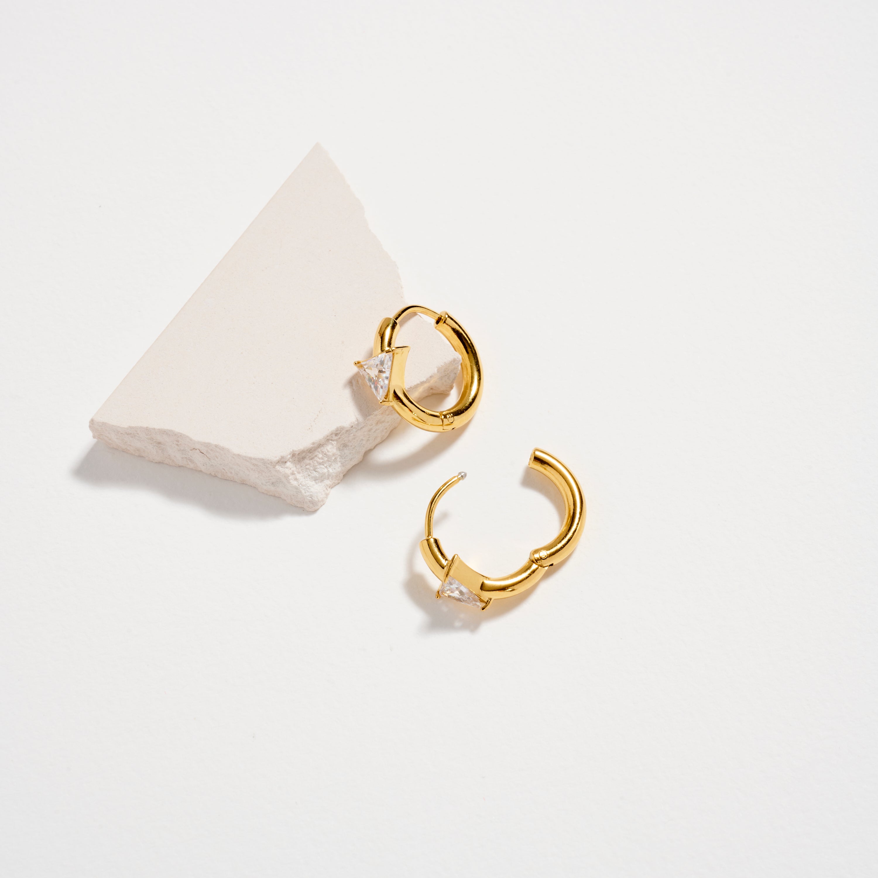 Stainless Steel CZ Stone Hoop Earrings – Hypoallergenic & Tarnish Free (3 Shapes)