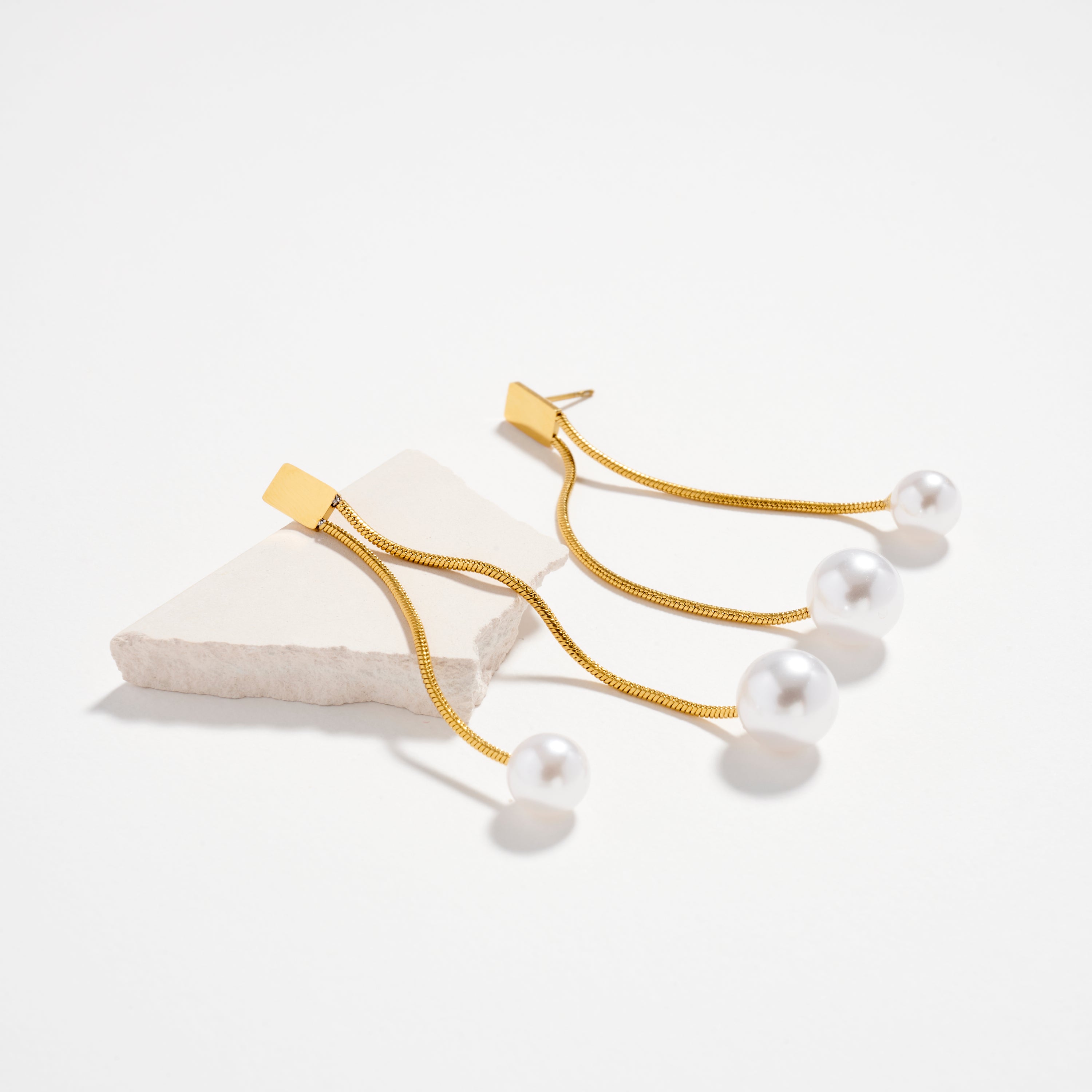 Stainless Steel Pearl Drop Chain Earrings – Hypoallergenic & Tarnish Free