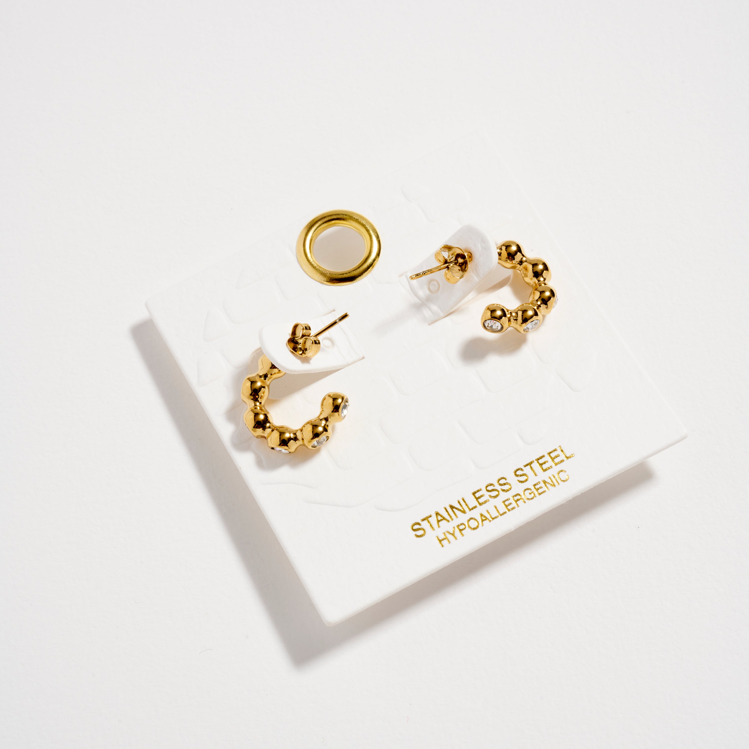 Stainless Steel Beaded CZ Hoop Earrings – Hypoallergenic & Tarnish Free