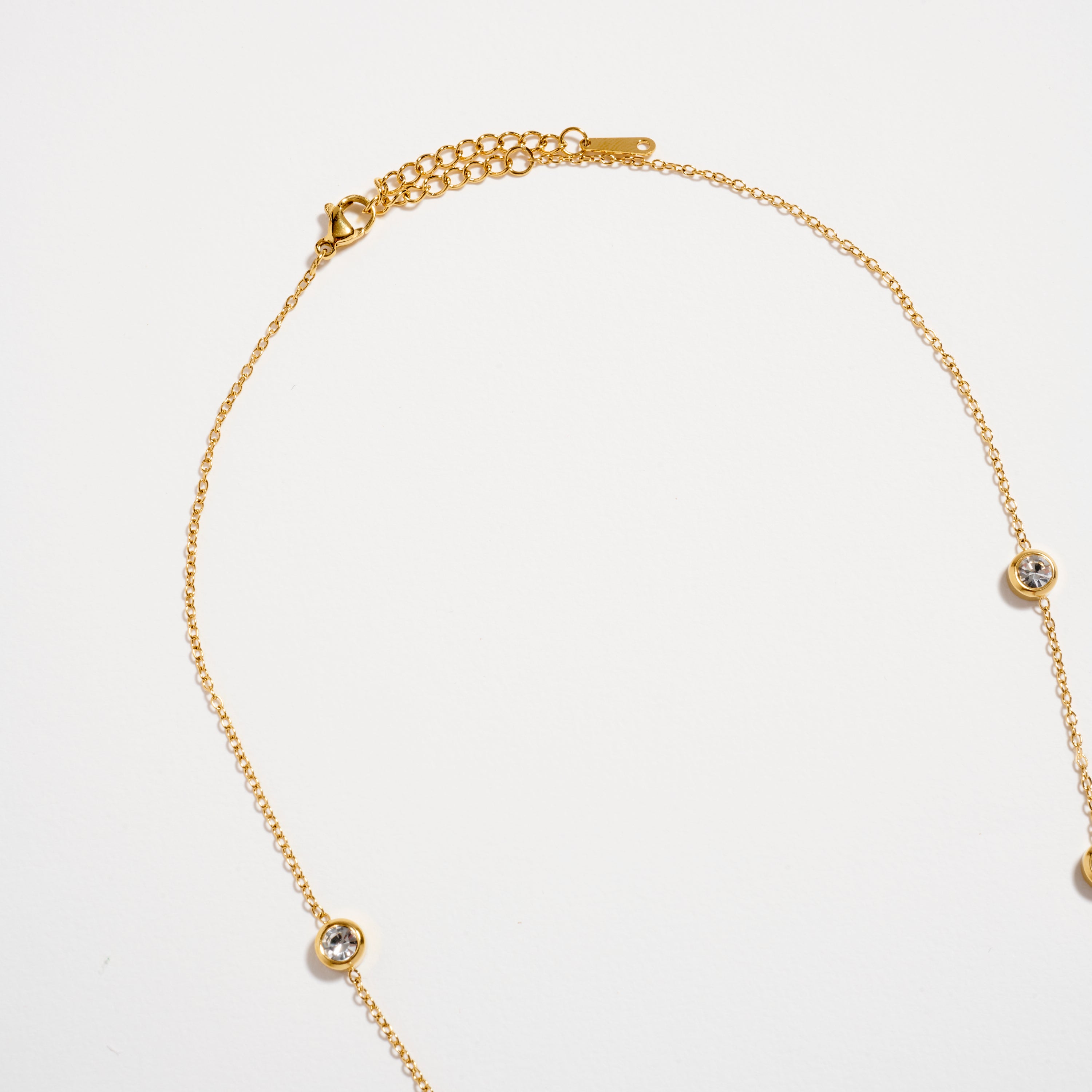 Gold-Tone CZ Station Necklace – Dainty Bezel-Set Crystal Chain Necklace
