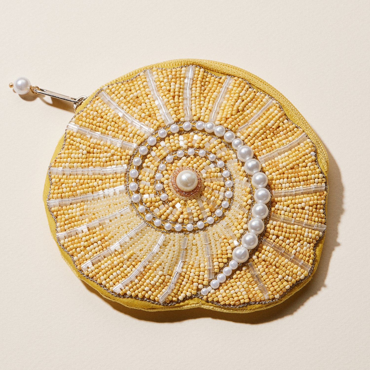 Beaded Spiral Seashell Coin Purse | Pearl Embellished Zip Pouch