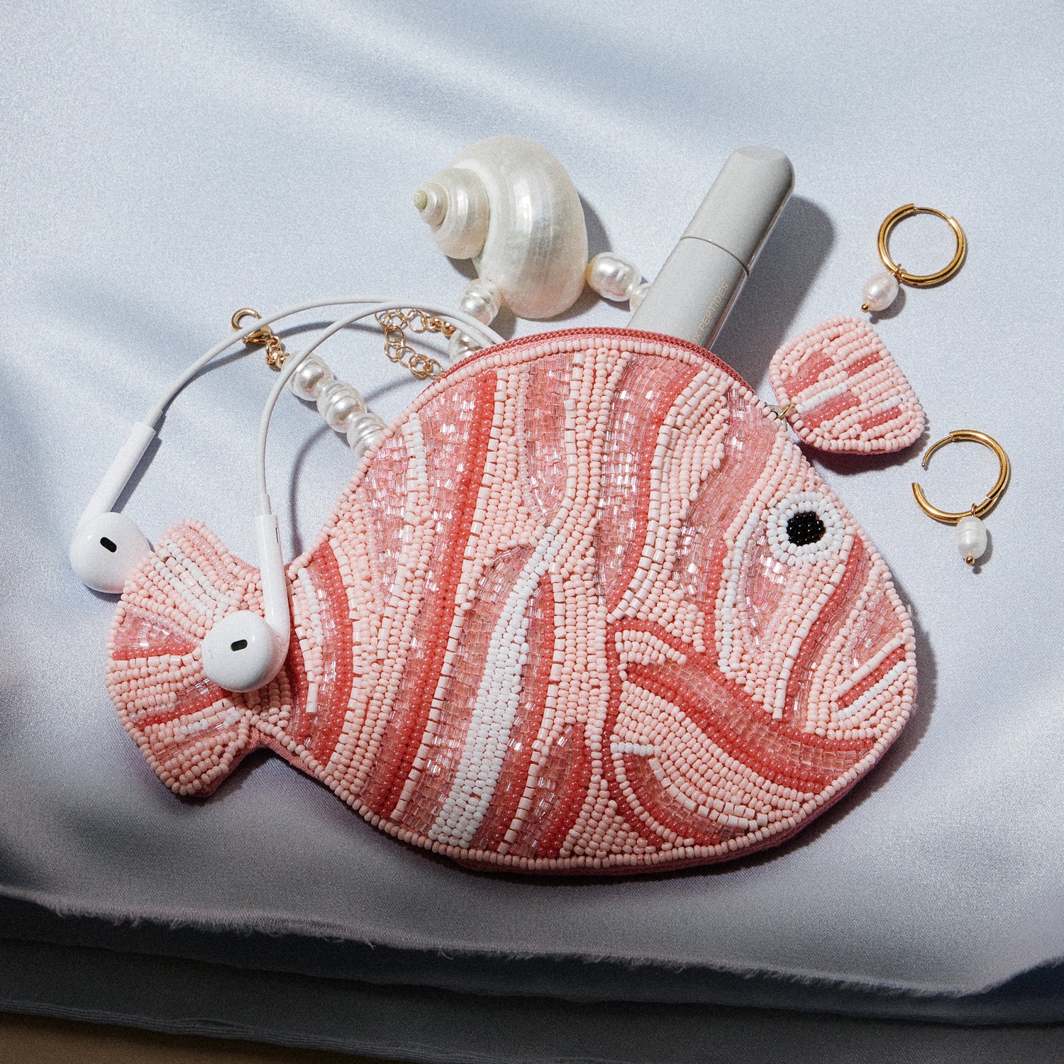 Beaded Sealife Coin Purse Collection | Coastal Shell Zip Pouch