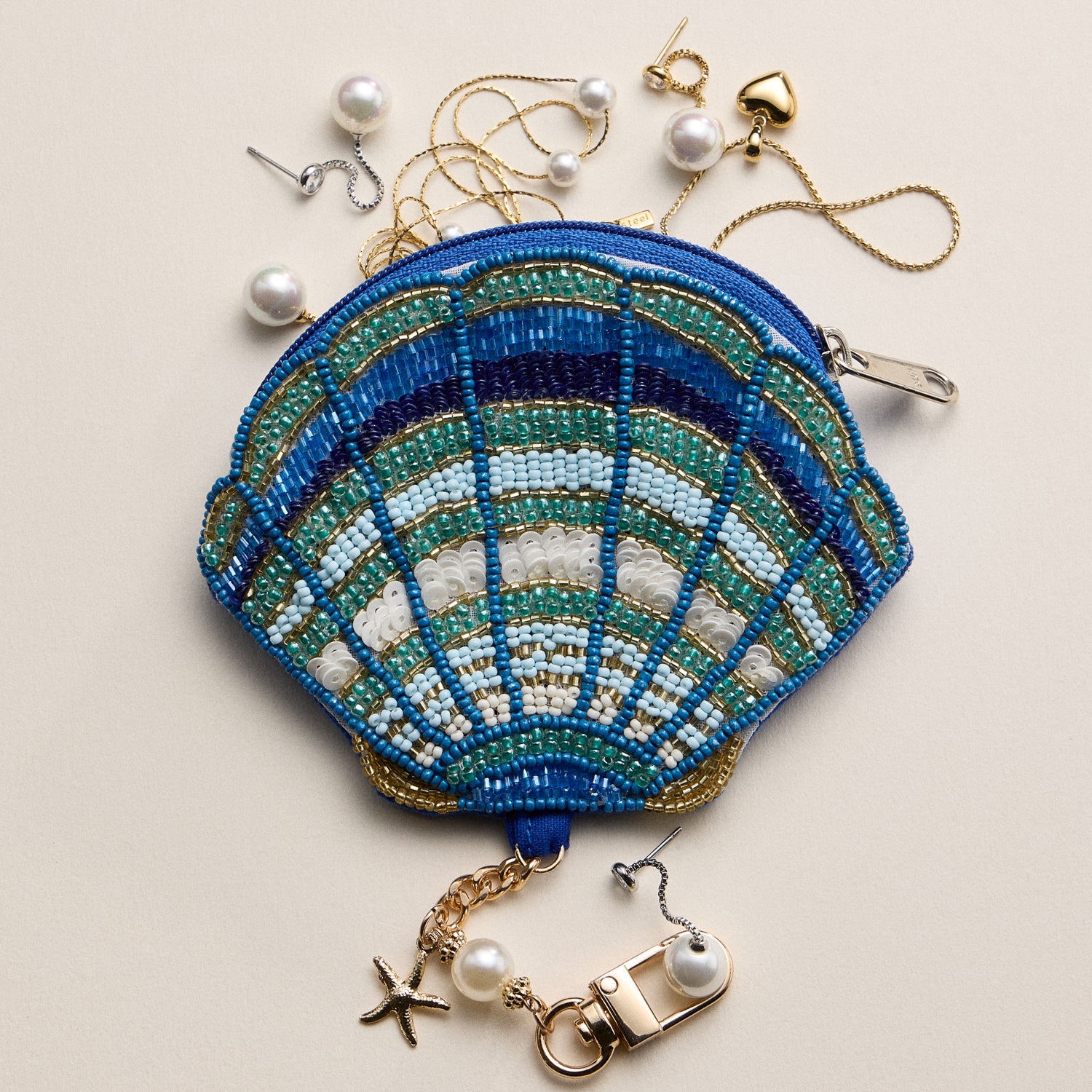 Beaded Sealife Coin Purse Collection | Coastal Shell Zip Pouch