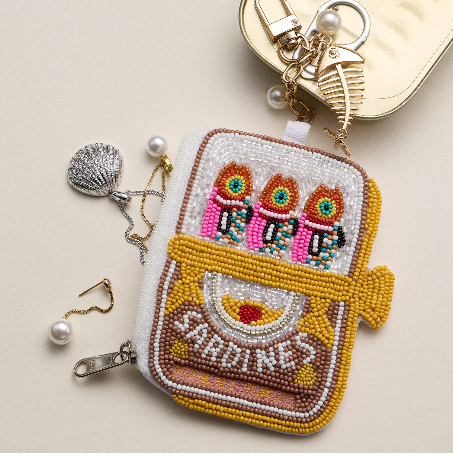 Beaded Sealife Coin Purse Collection | Coastal Shell Zip Pouch