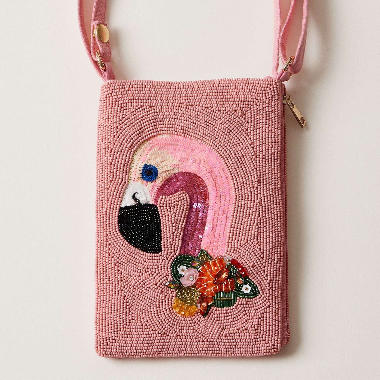 Seed Beaded Tropical Crossbody Phone Bag | Multifunctional Zipper Bag