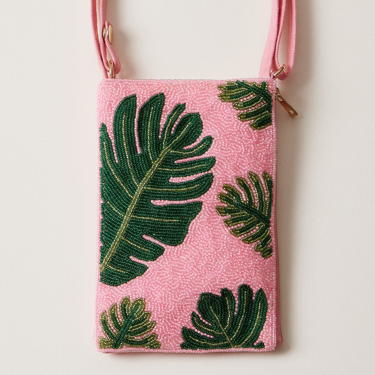 Seed Beaded Tropical Crossbody Phone Bag | Multifunctional Zipper Bag