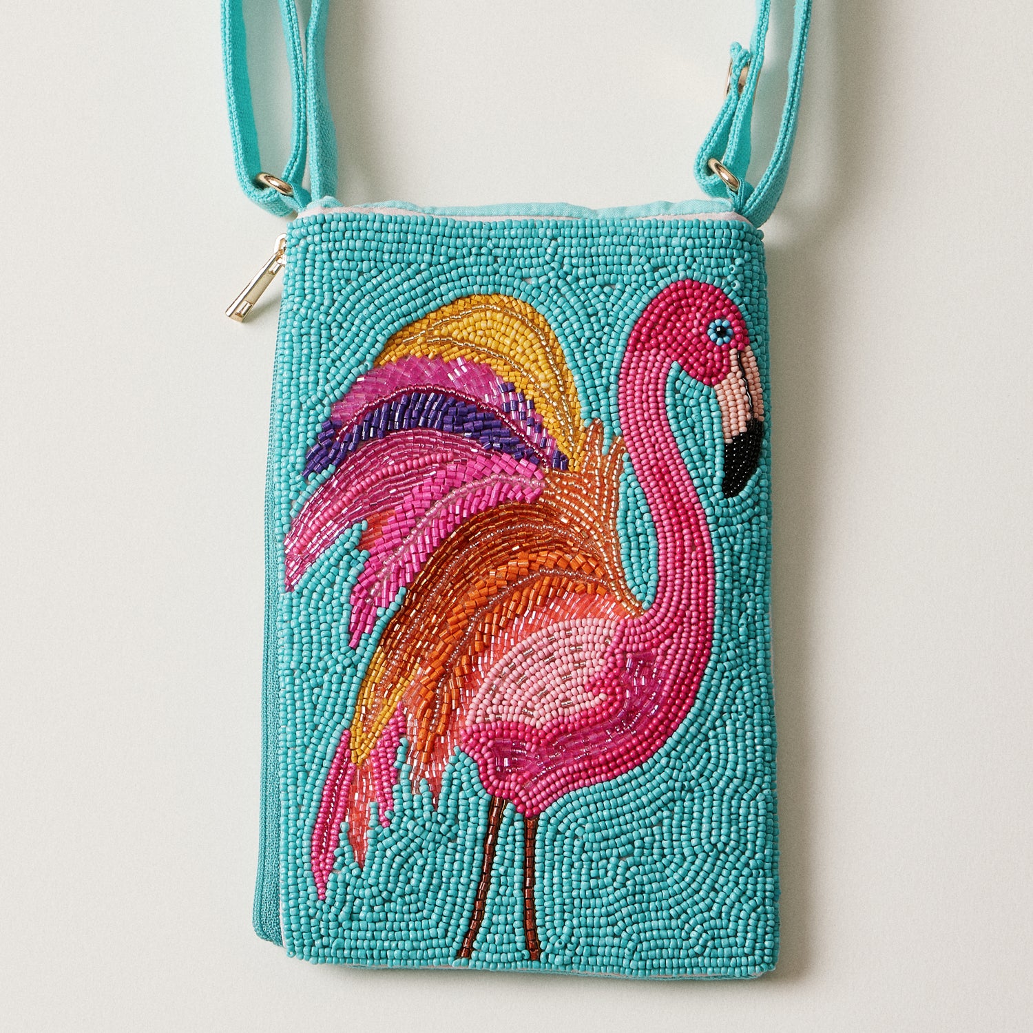 Seed Beaded Tropical Crossbody Phone Bag | Multifunctional Zipper Bag