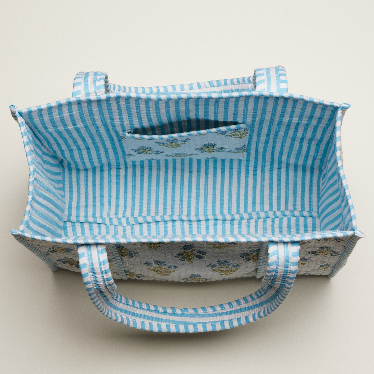 Blue and White Indian Quilted Tote Bag | Medium Handmade Block Print Cotton Bag