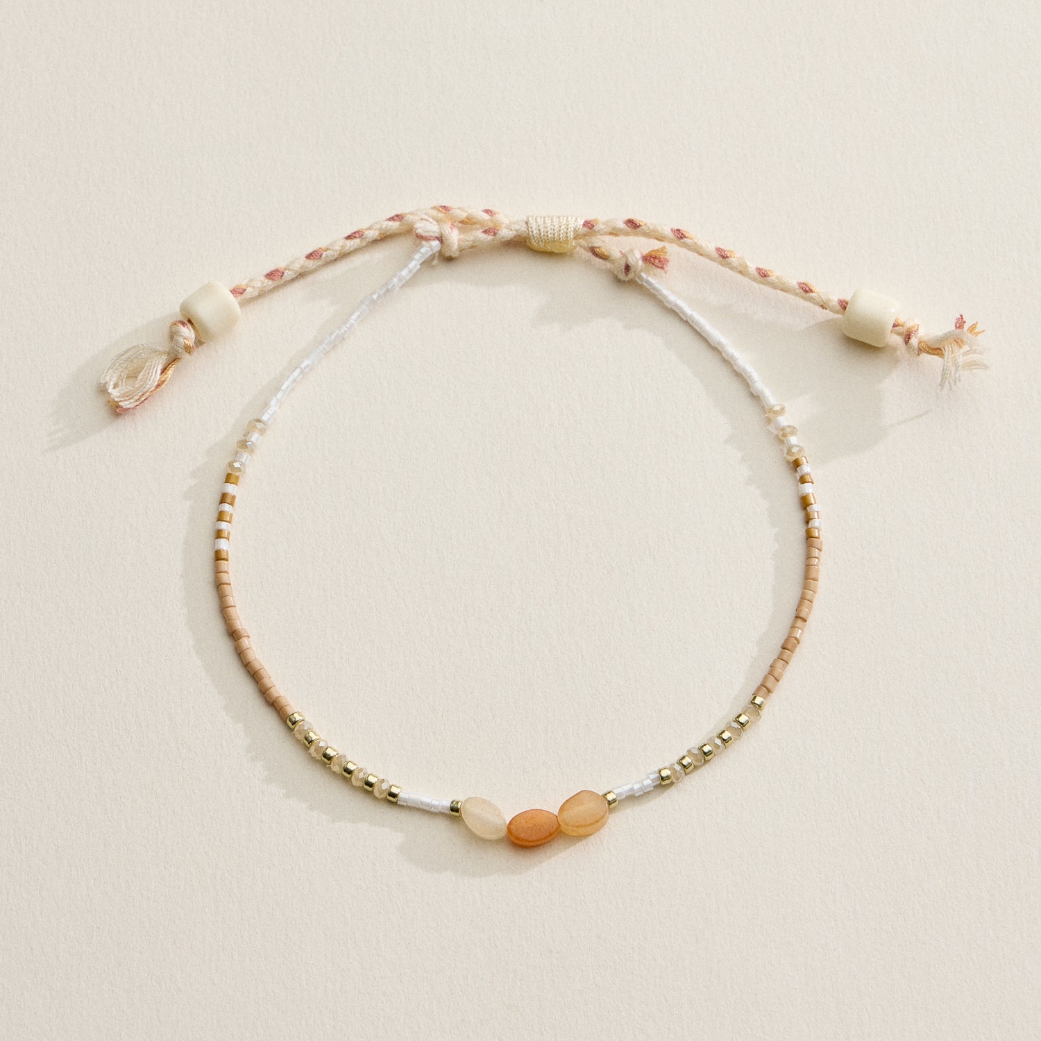 Adjustable Colorful Beaded Anklet with Natural Stone Center