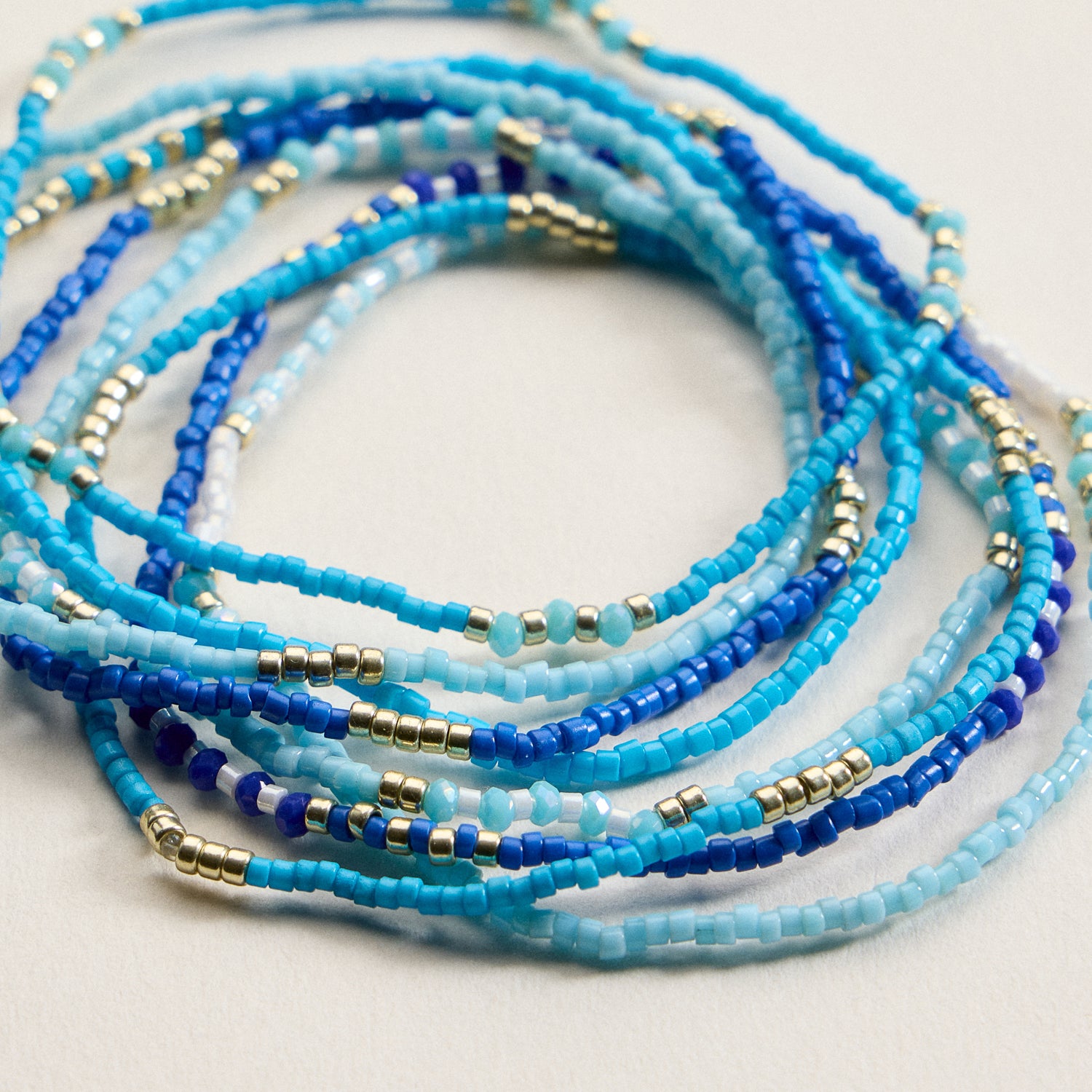 Delicate Multi-Color Seed Bead Stretch Bracelets Set with Gold Accents