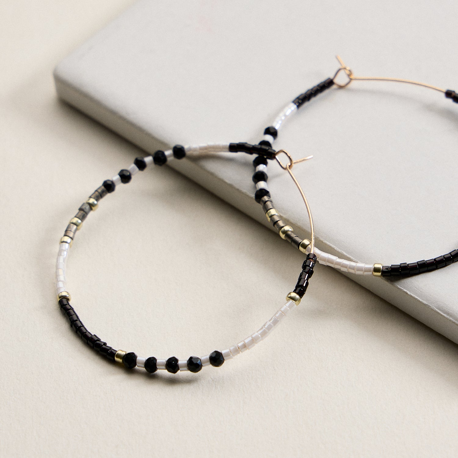 Boho Seed Bead Hoop Earrings | Gold Accent