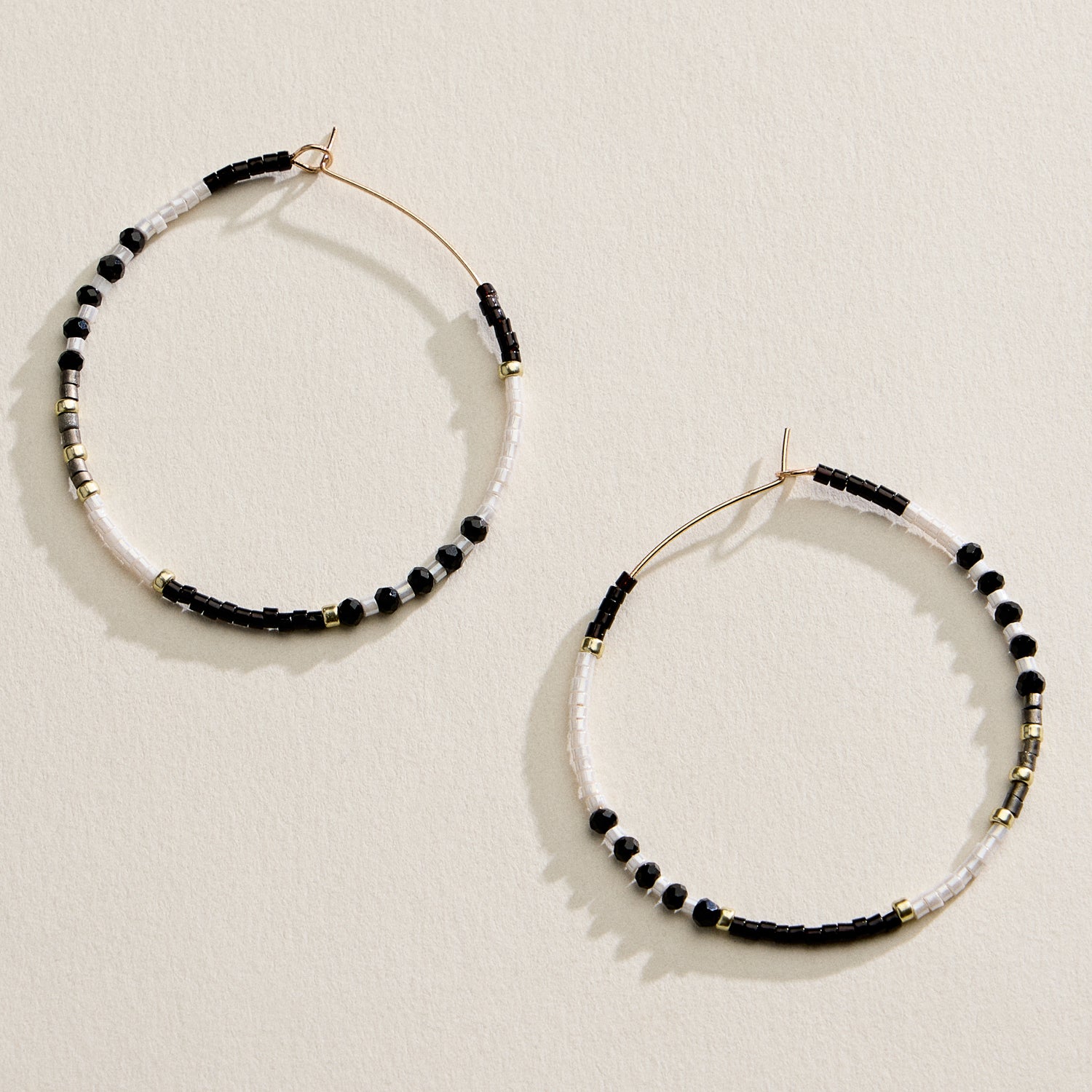 Boho Seed Bead Hoop Earrings | Gold Accent