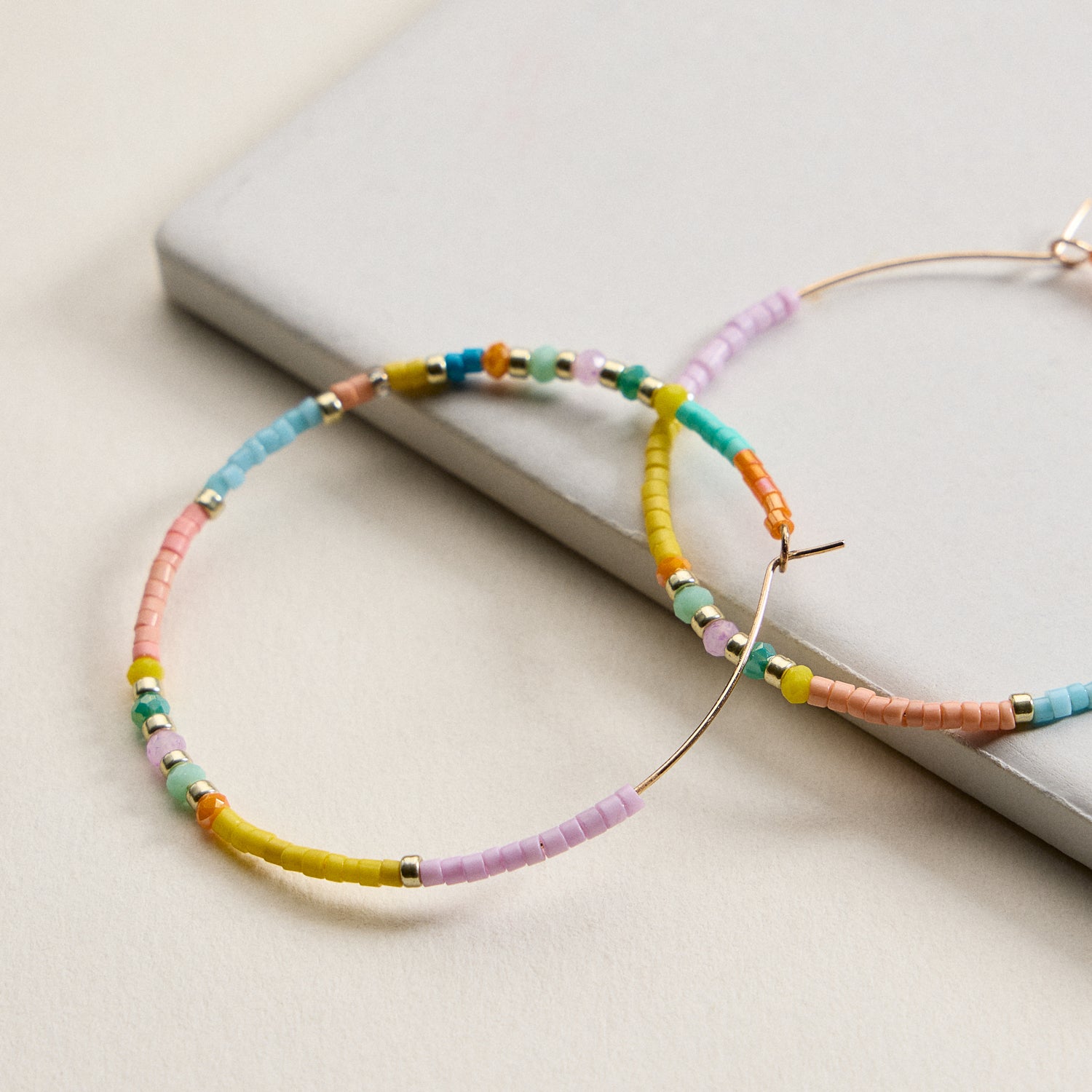 Boho Seed Bead Hoop Earrings - Gold Accent