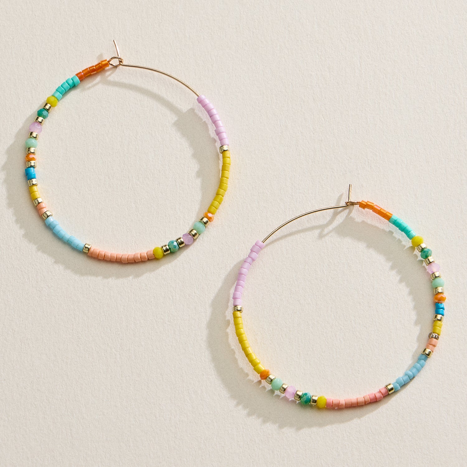Boho Seed Bead Hoop Earrings | Gold Accent