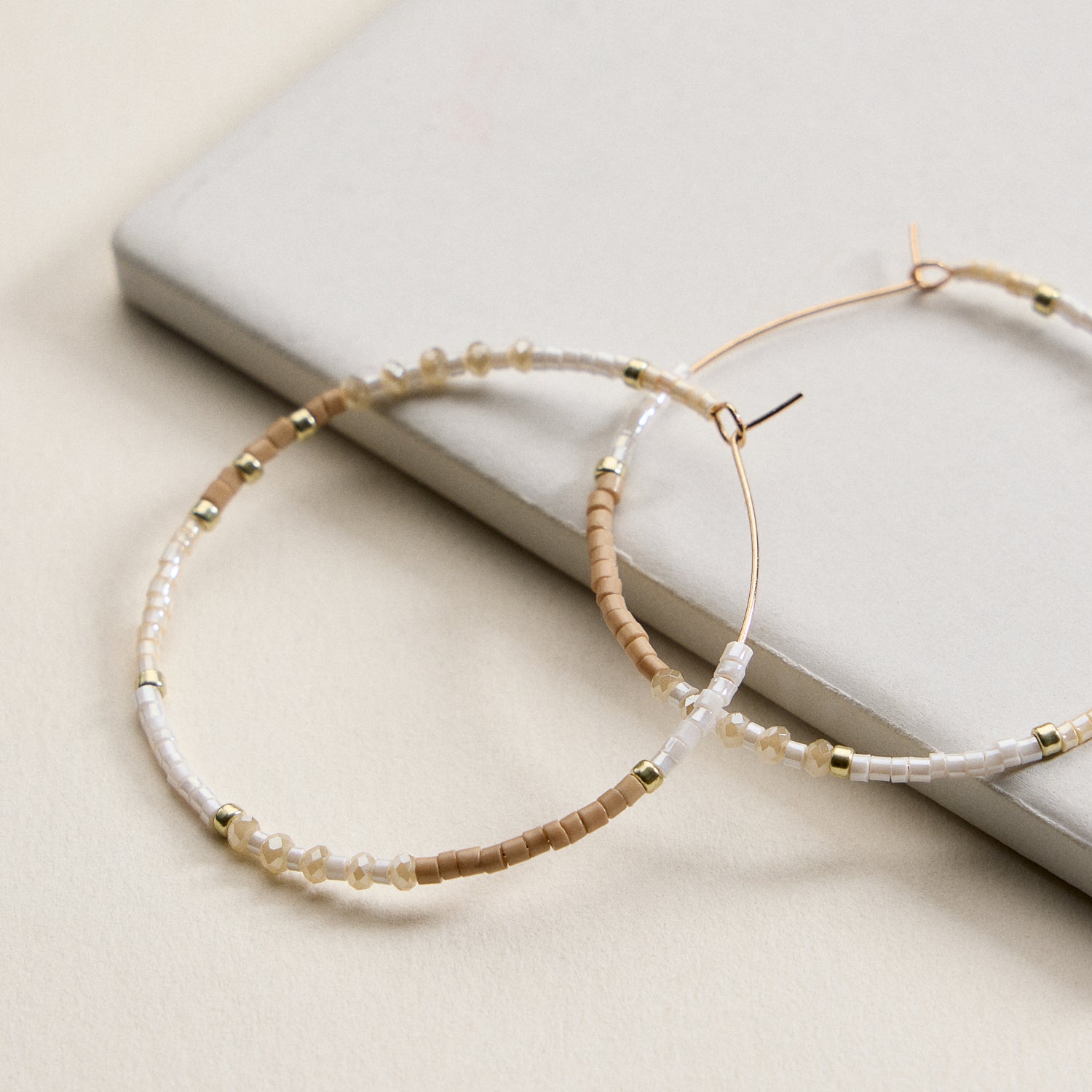 Boho Seed Bead Hoop Earrings | Gold Accent