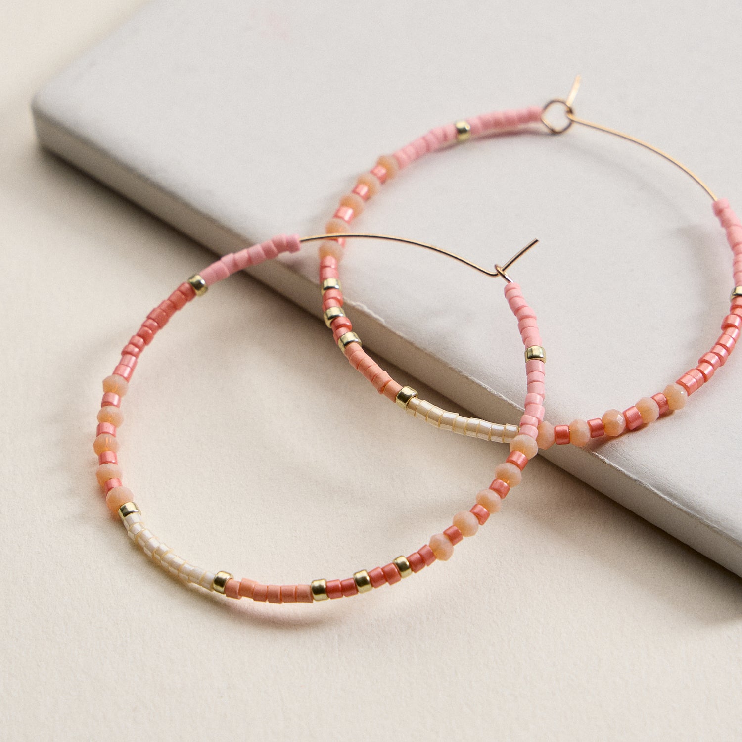 Colorful Seed Bead Hoop Earrings with Gold Accent Beads