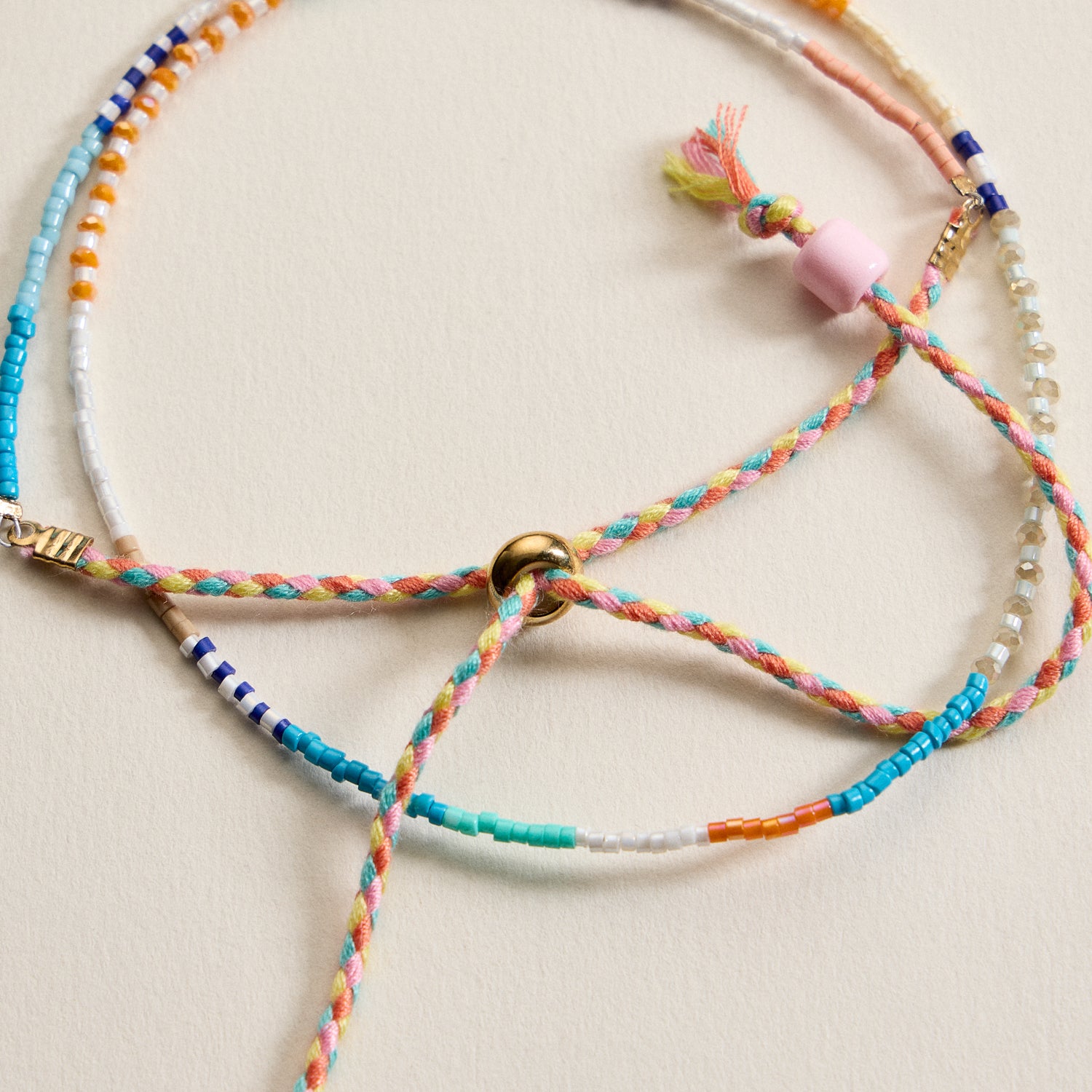 Adjustable Colorful Seed Bead Necklace – Minimalist Handcrafted Beaded Cord Necklace