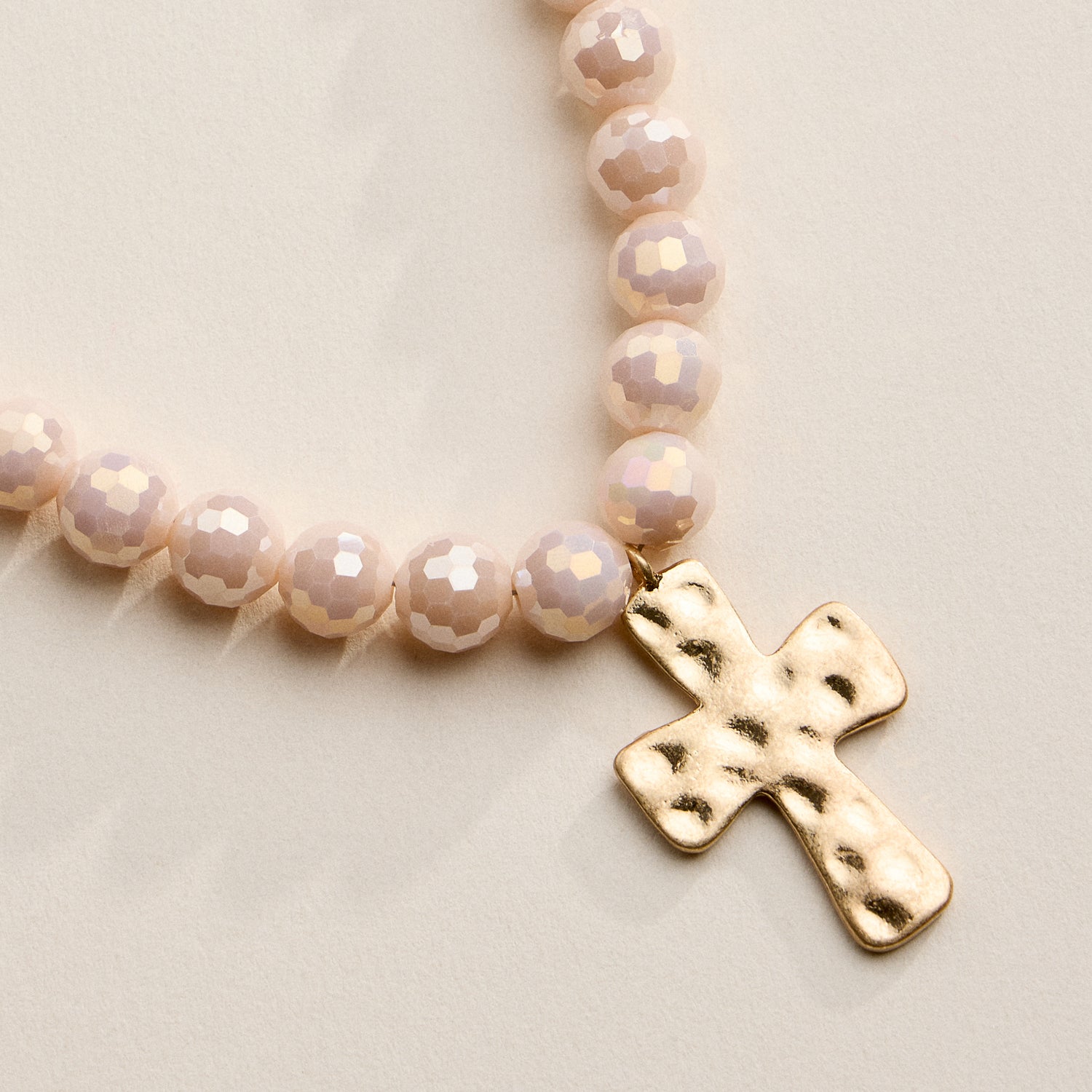 Faceted Beaded Necklace with Hammered Cross Pendant