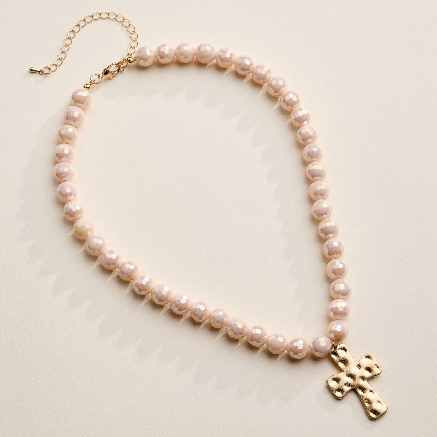 Faceted Beaded Necklace with Hammered Cross Pendant