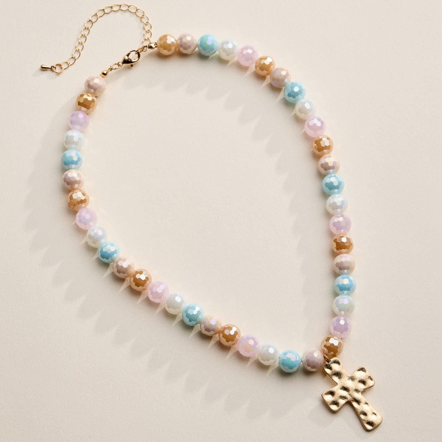 Faceted Beaded Necklace with Hammered Cross Pendant