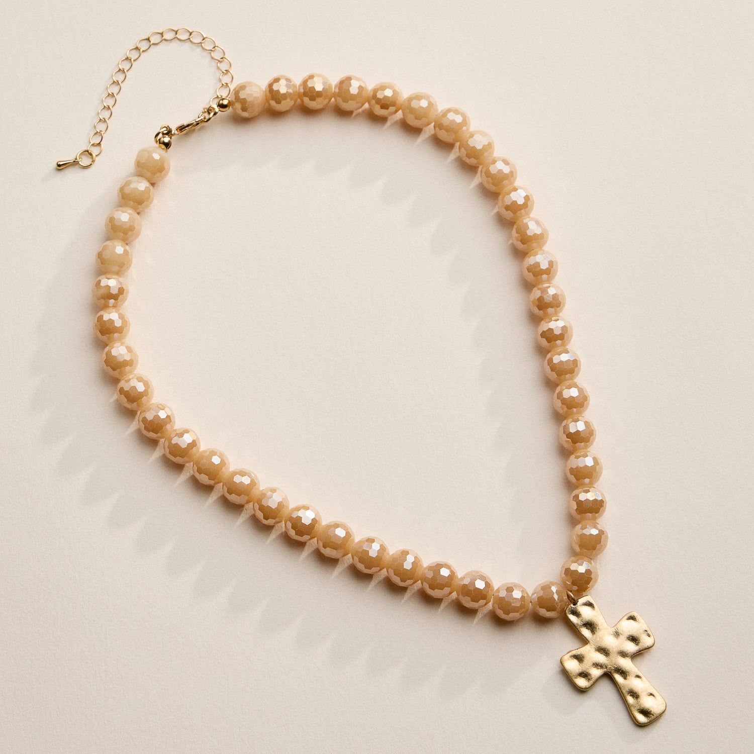 Faceted Beaded Necklace with Hammered Cross Pendant