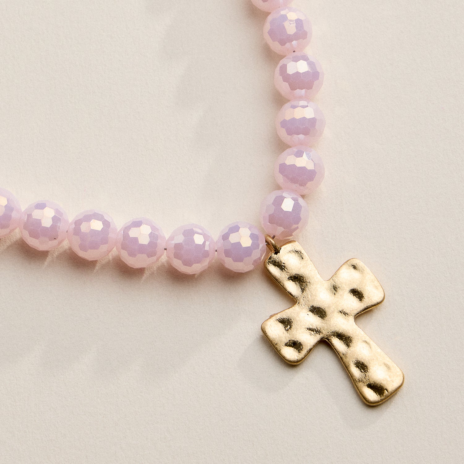 Faceted Beaded Necklace with Hammered Cross Pendant