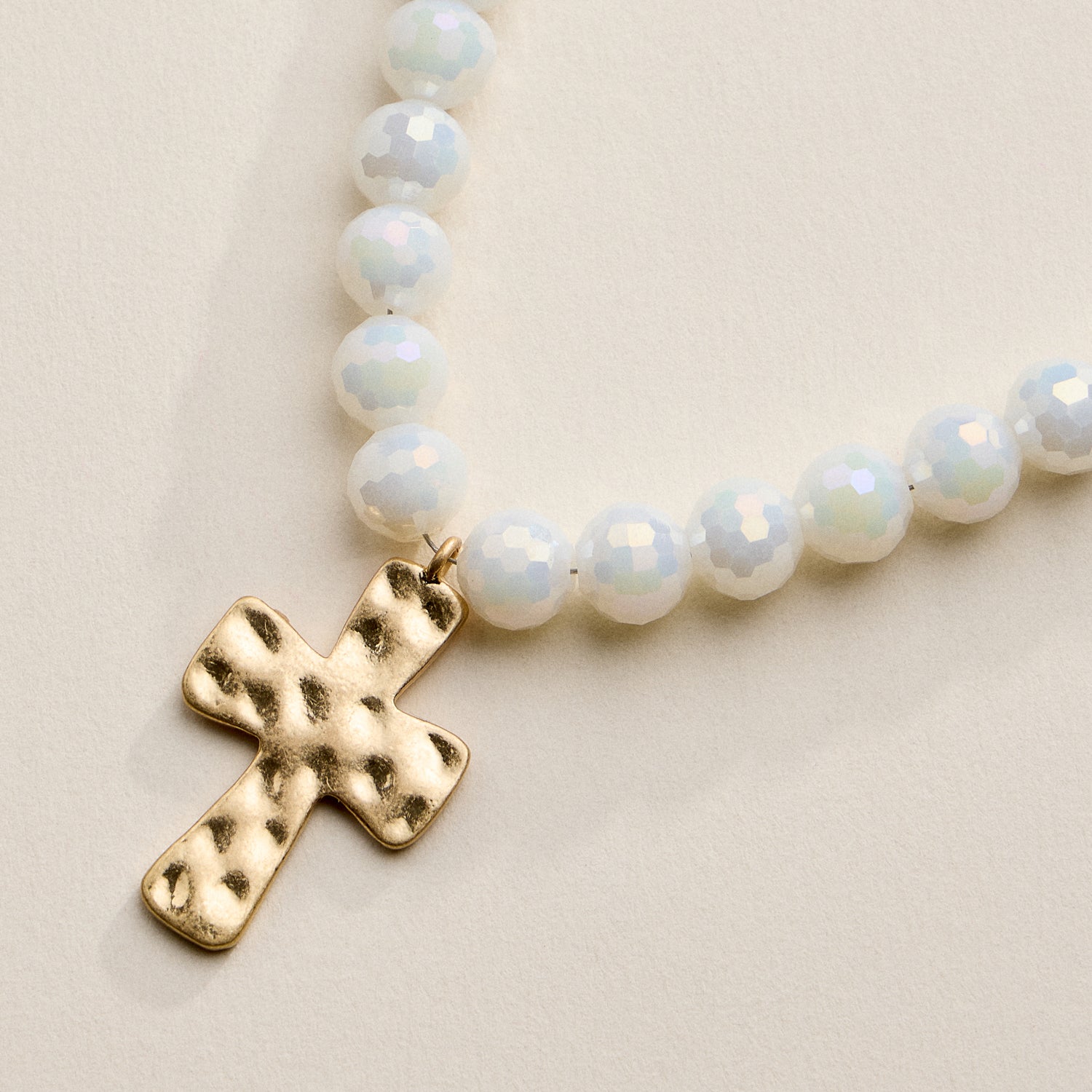 Faceted Beaded Necklace with Hammered Cross Pendant
