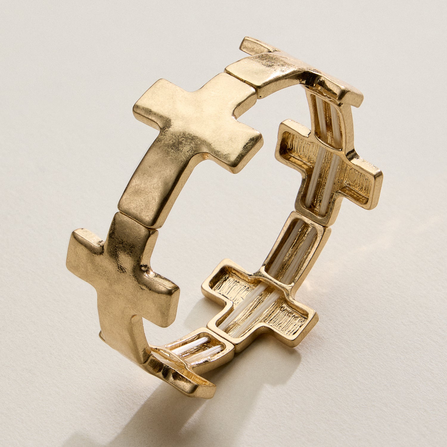 Two-Tone Cross Link Stretch Bracelet – Gold & Silver Statement Faith Jewelry - Frem