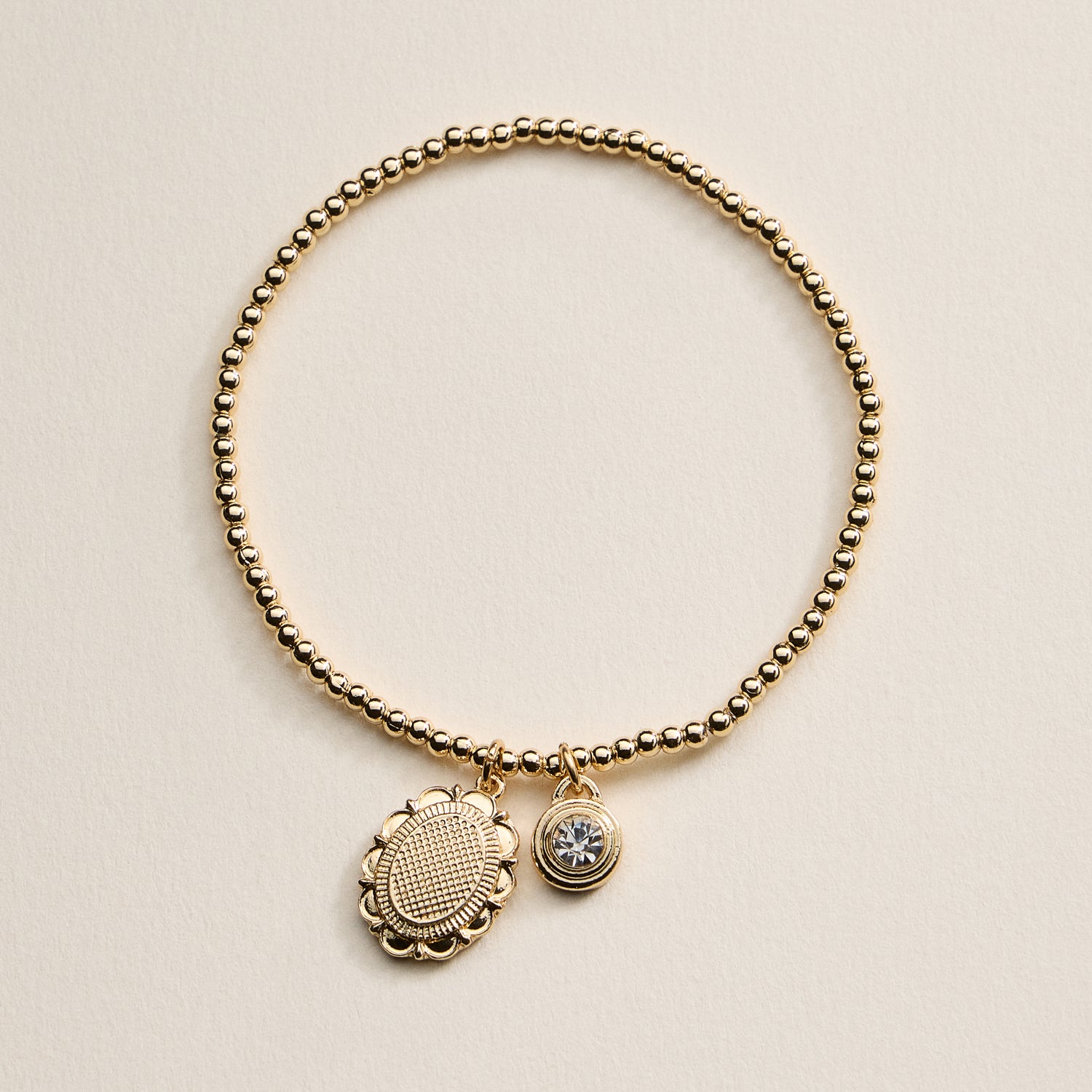 Beaded Heart Charm Stretch Bracelet Set – 3-Piece Layered Stack with Gold Accents