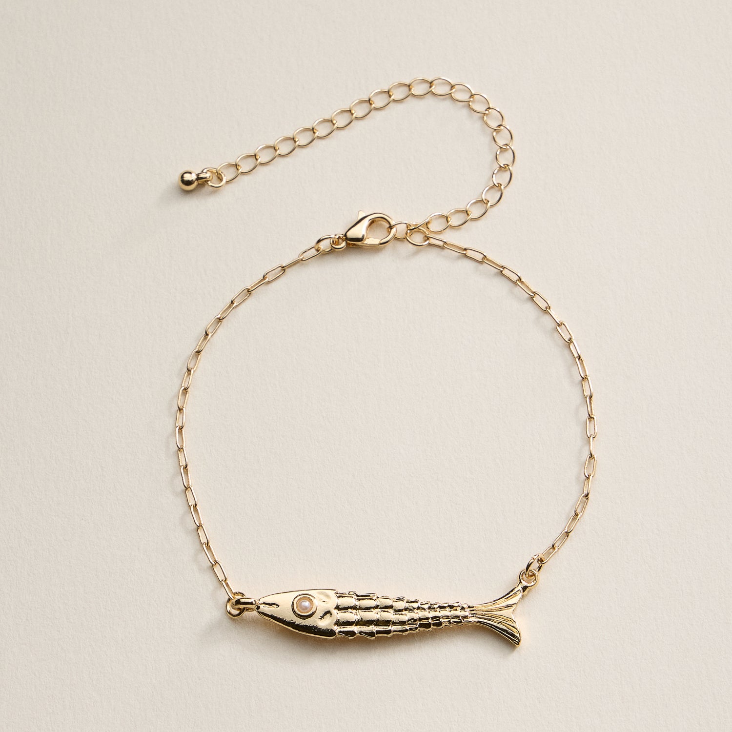 Goldfish Charm & Pearl Beaded 3-Piece Layered Chain Bracelet