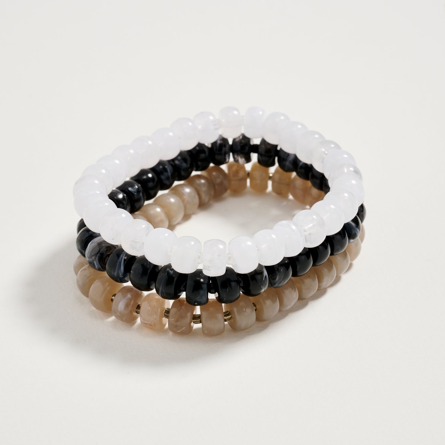 Triple Stack Stretch Bead Bracelet Set – Tumbled Stone Look Disc Beads, Colorful Layered Elastic Bracelets for Women - Frem