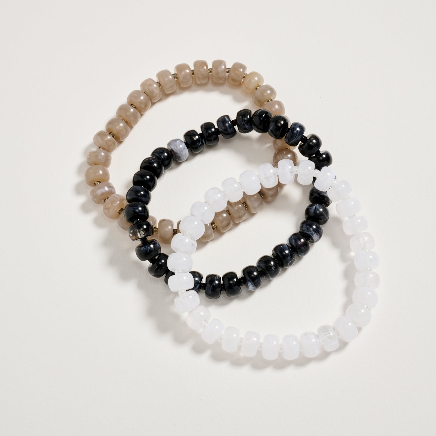 Triple Stack Stretch Bead Bracelet Set – Tumbled Stone Look Disc Beads, Colorful Layered Elastic Bracelets for Women - Frem