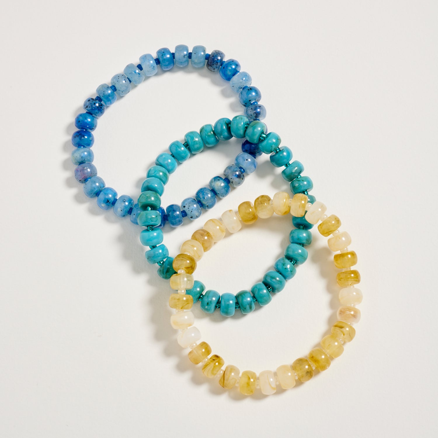 Triple Stack Stretch Bead Bracelet Set – Tumbled Stone Look Disc Beads, Colorful Layered Elastic Bracelets for Women - Frem