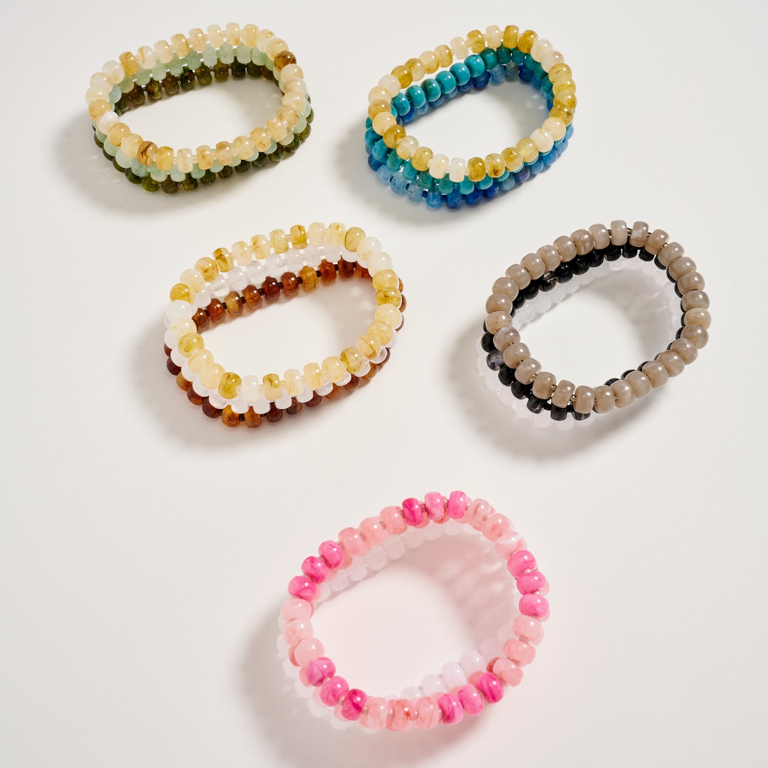 Triple Stack Stretch Bead Bracelet Set – Tumbled Stone Look Disc Beads, Colorful Layered Elastic Bracelets for Women - Frem