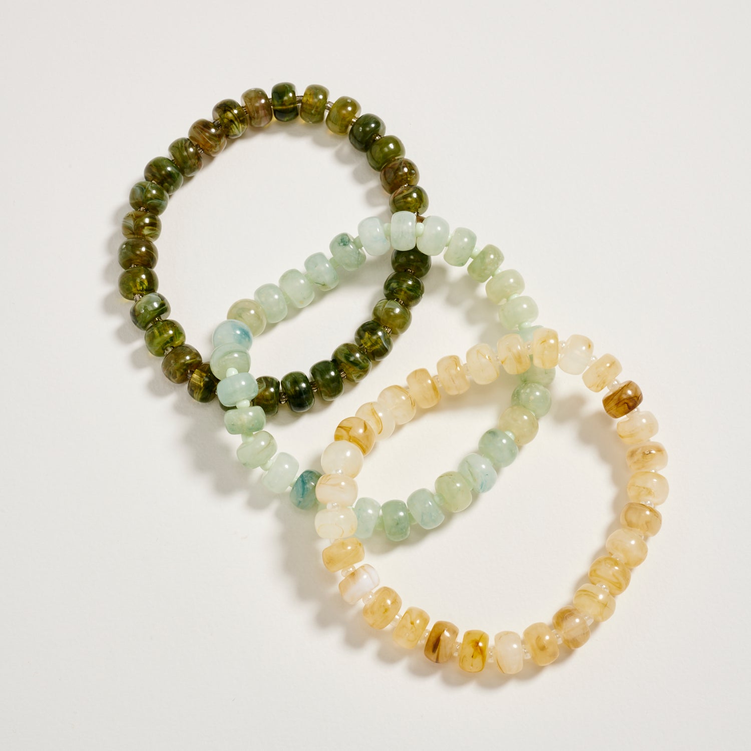 Triple Stack Stretch Bead Bracelet Set – Tumbled Stone Look Disc Beads, Colorful Layered Elastic Bracelets for Women - Frem
